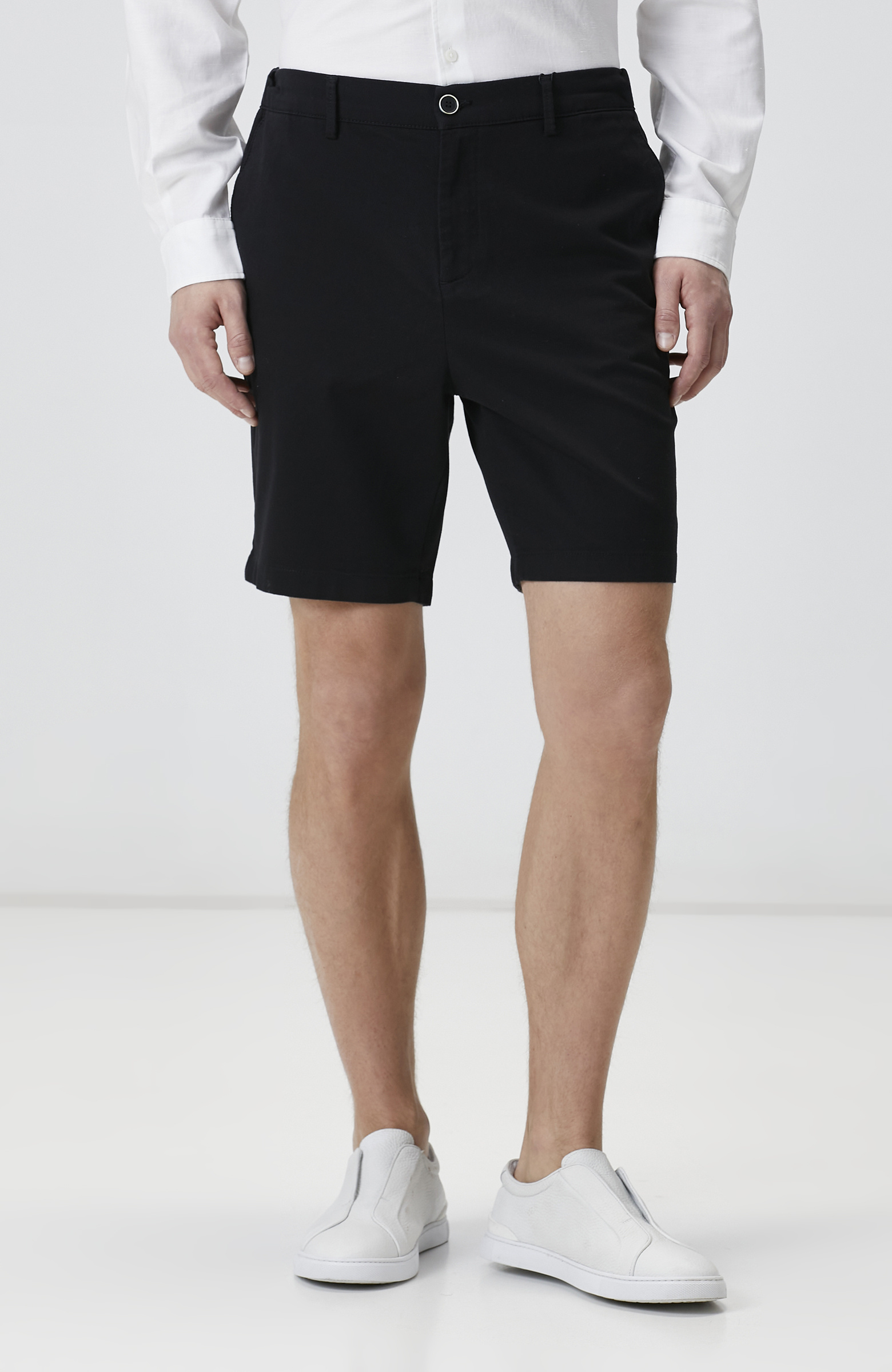 Slim Fit Siyah Parça Boya Diyagonal Chino Şort