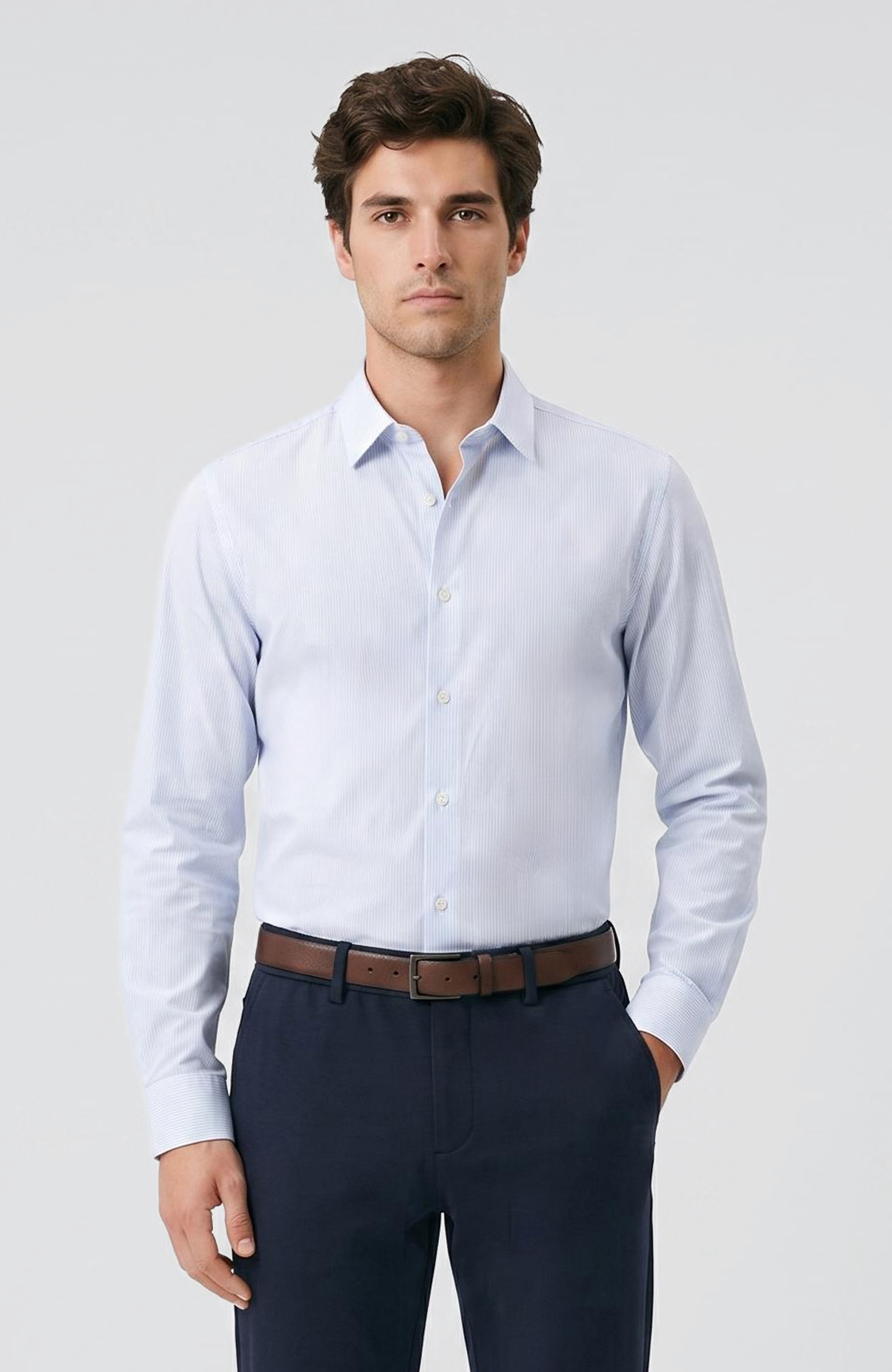 Limited Blue White Striped Non Iron Knitted Shirt