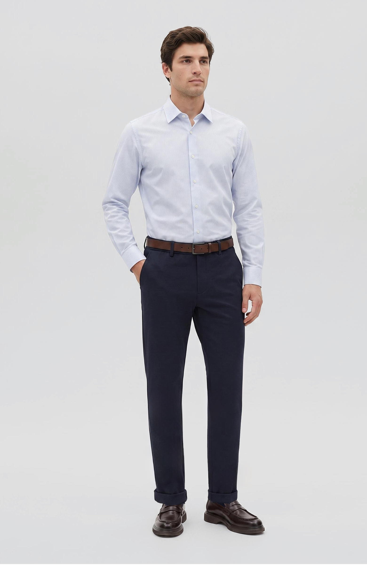 Limited Blue White Striped Non Iron Knitted Shirt