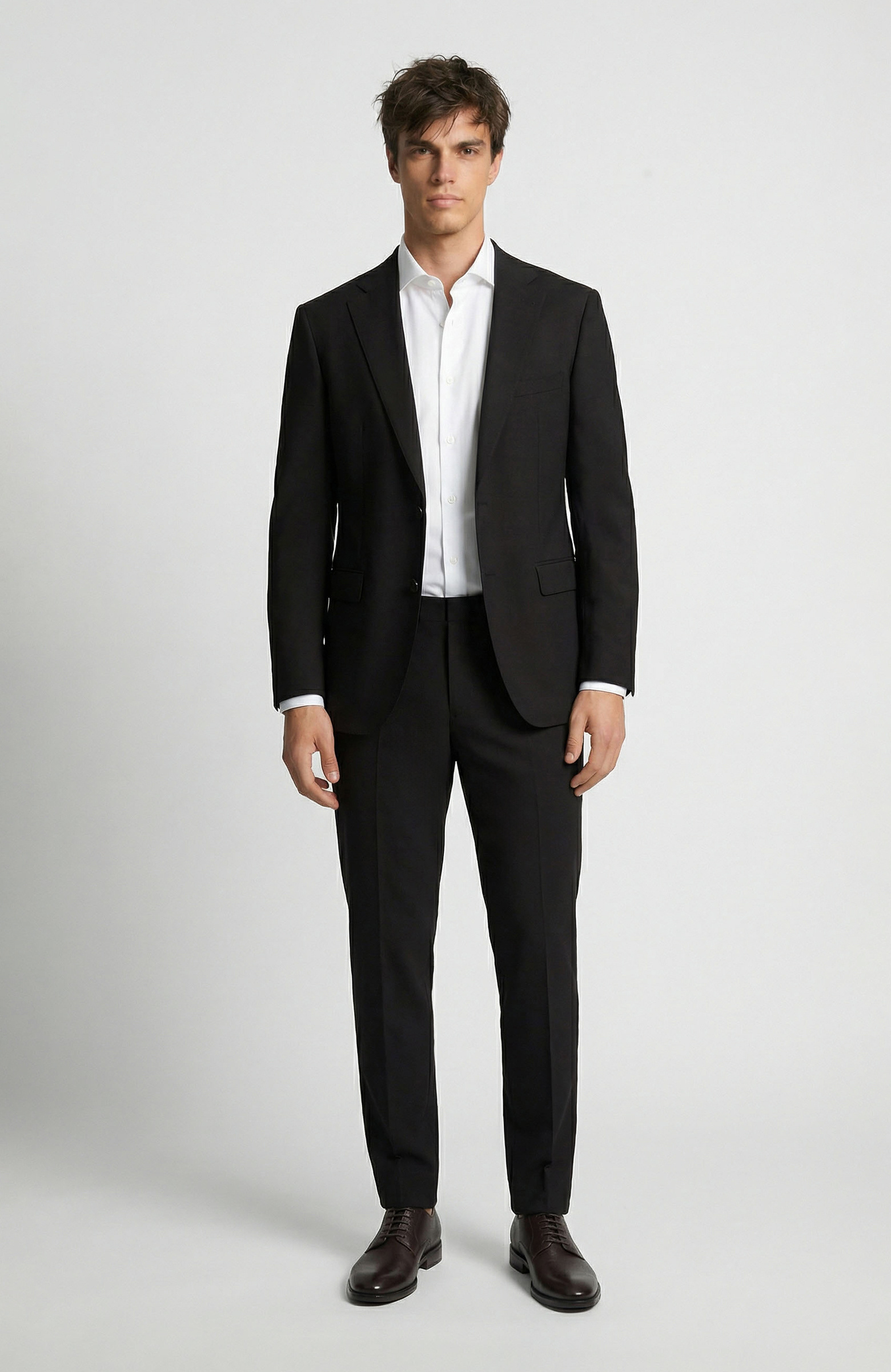 Slim Fit Siyah Mono Yaka Yünlü Takım Elbise