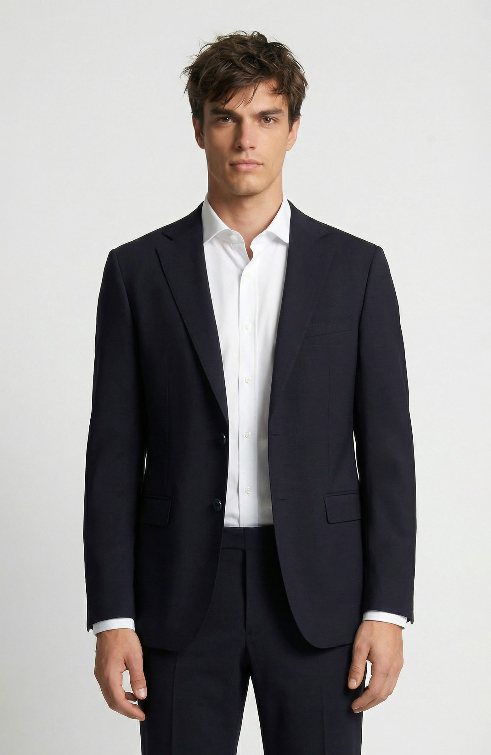 Slim Fit Lacivert Mono Yaka Yünlü Takım Elbise