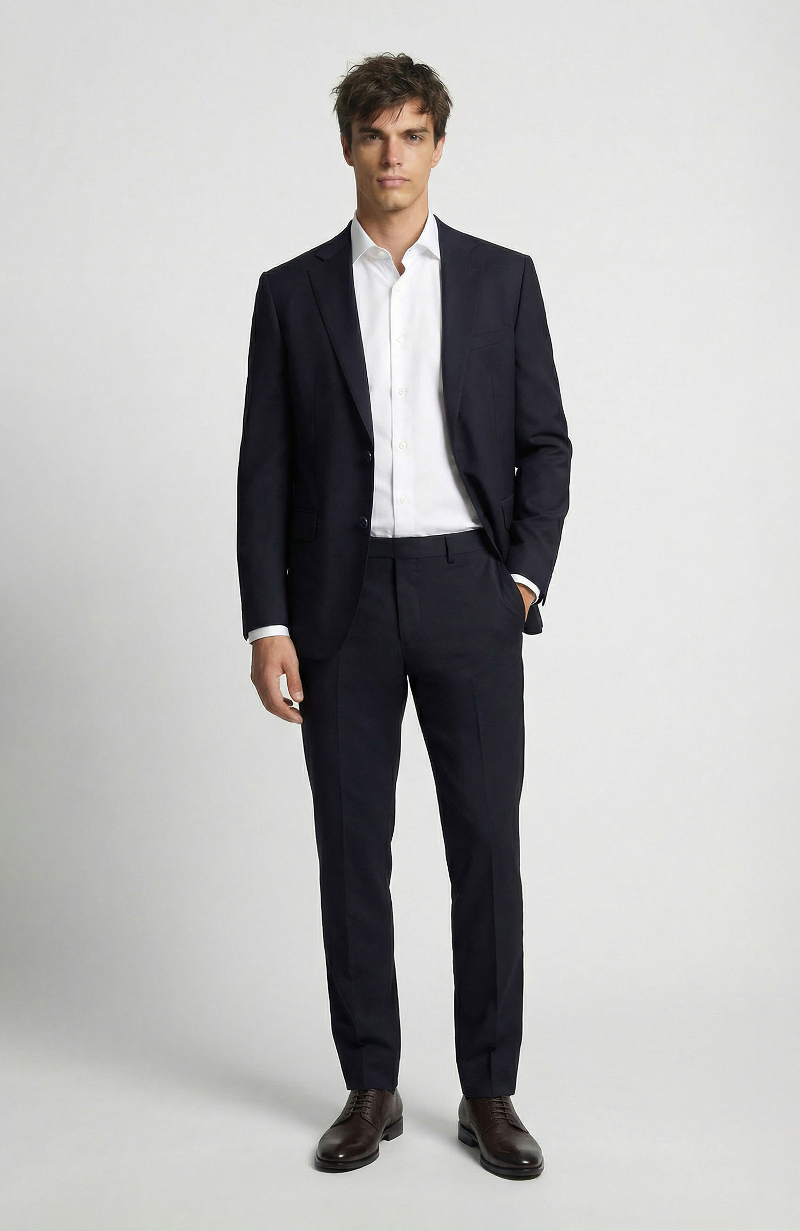 Slim Fit Lacivert Mono Yaka Yünlü Takım Elbise