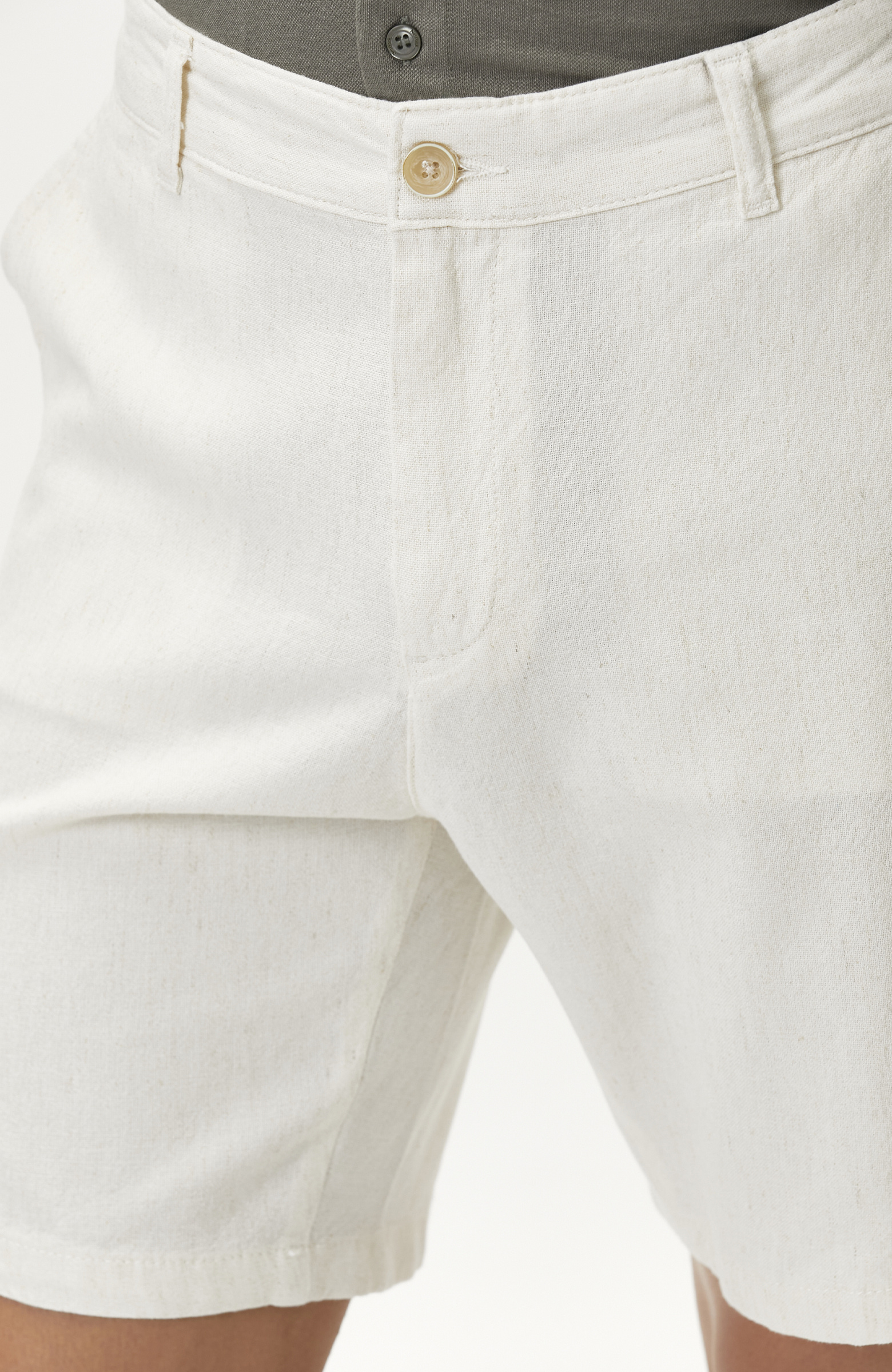 Krem Slim Fit Pamuk Keten Şort