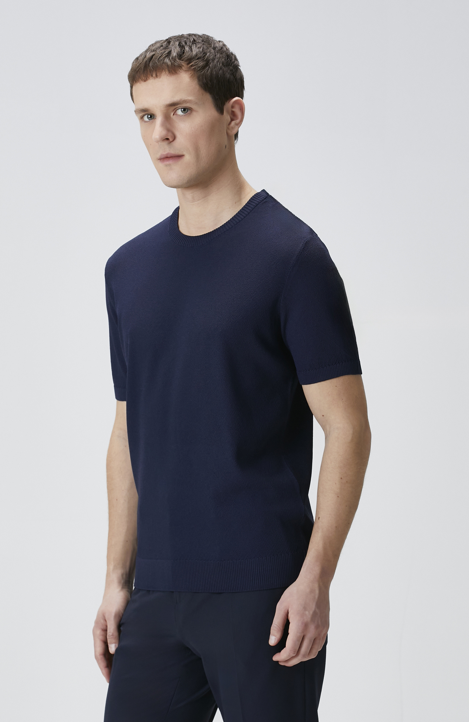 Lacivert Balıksırtı Desenli Triko Kazak