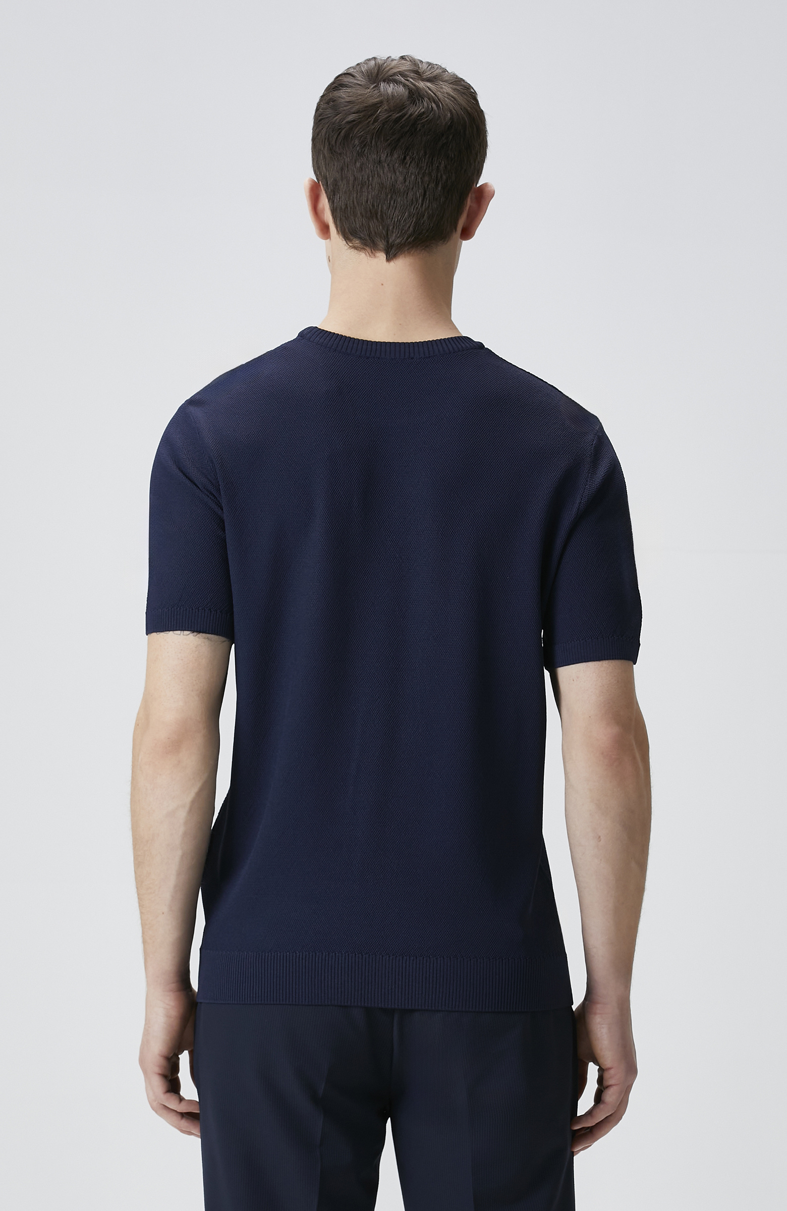 Lacivert Balıksırtı Desenli Triko Kazak