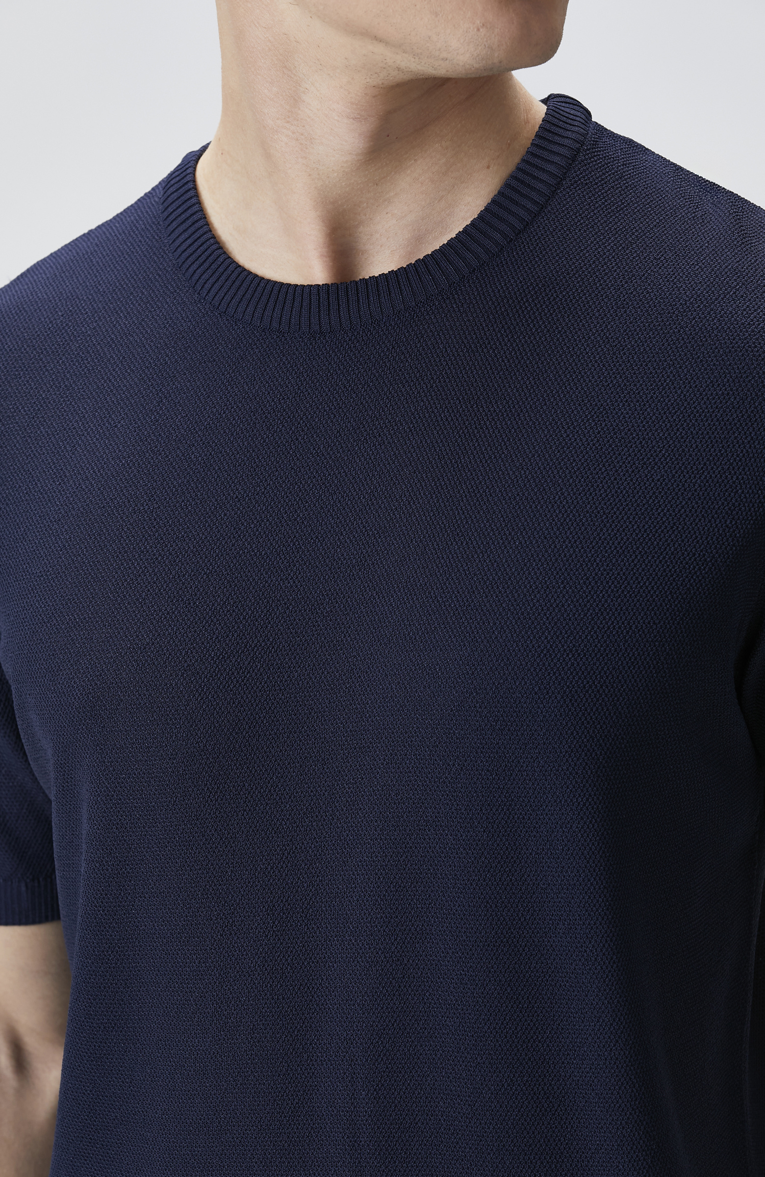 Lacivert Balıksırtı Desenli Triko Kazak