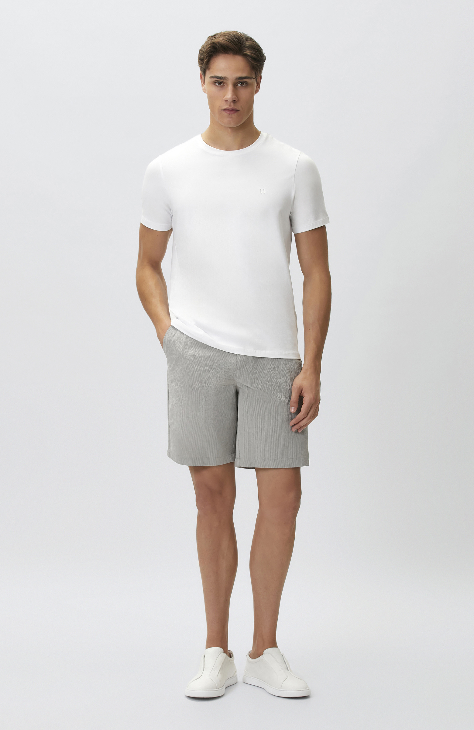 Gri Slim Fit Teknik Kumaş Duble Paça Şort