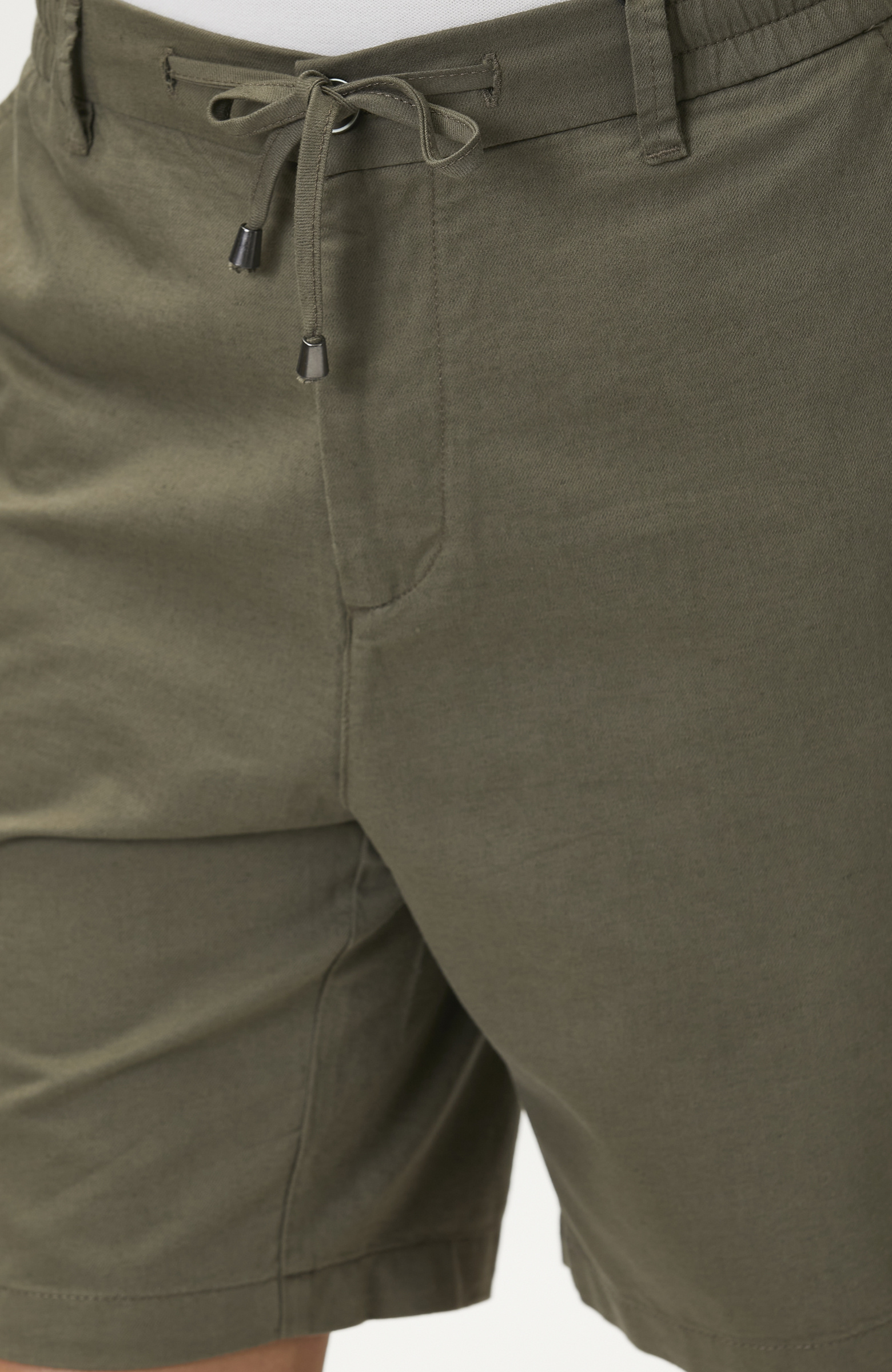 Slim Fit Haki Keten Karışımlı Dokuma Şort