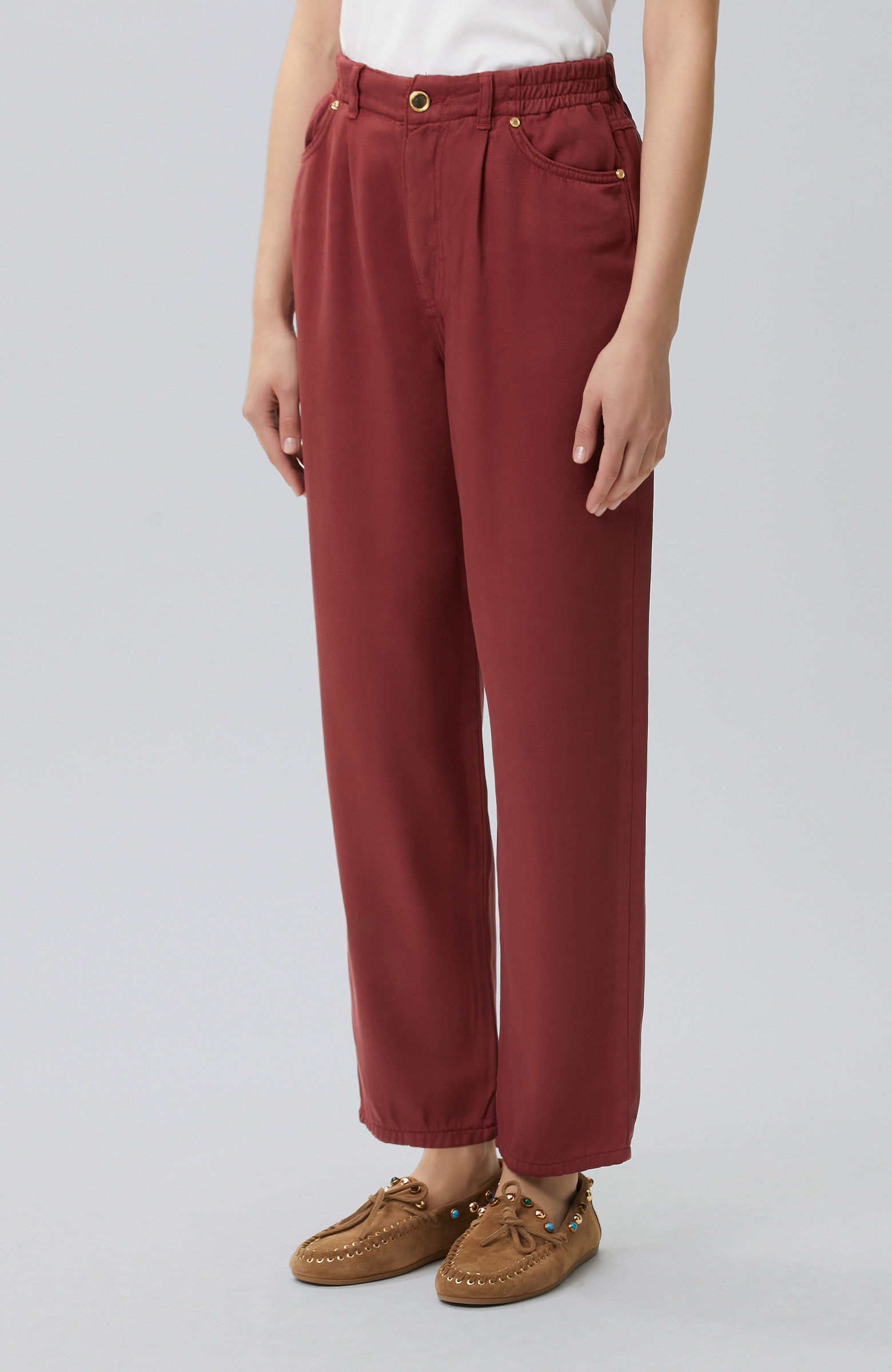 Cherry Diagonal Patterned 5-Pocket Casual Trousers