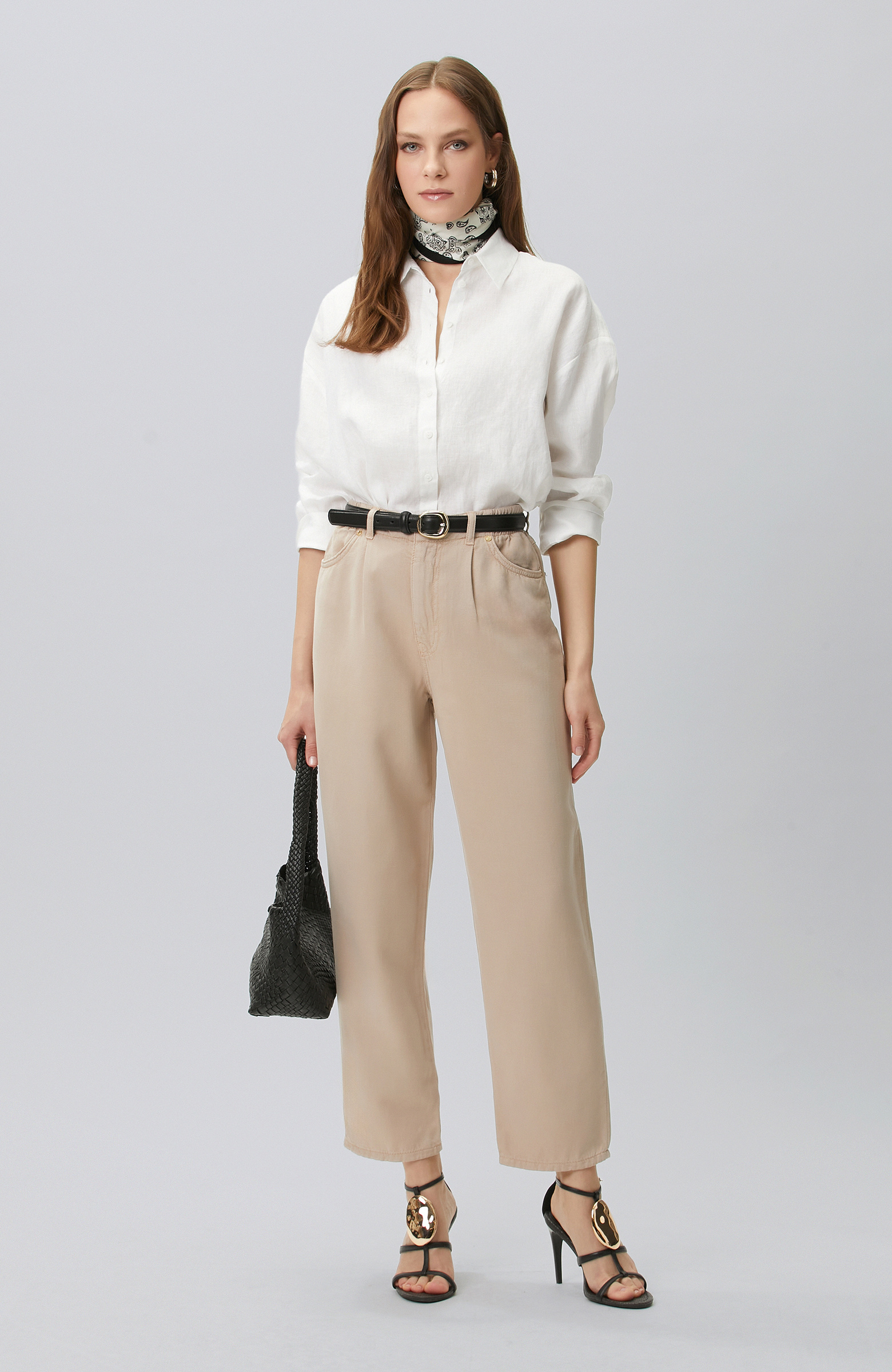 Mink Diagonal Patterned 5-Pocket Casual Trousers