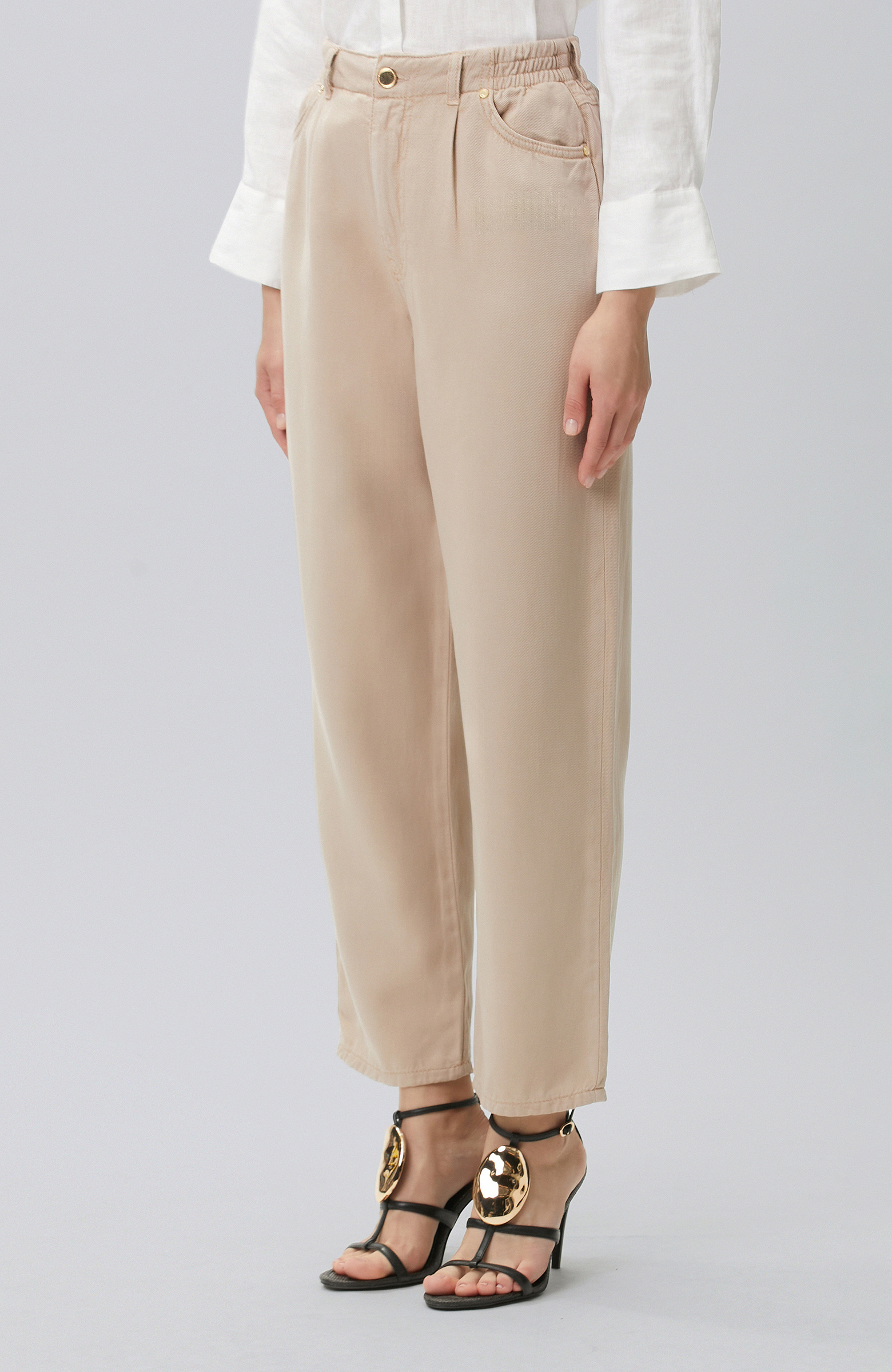 Mink Diagonal Patterned 5-Pocket Casual Trousers