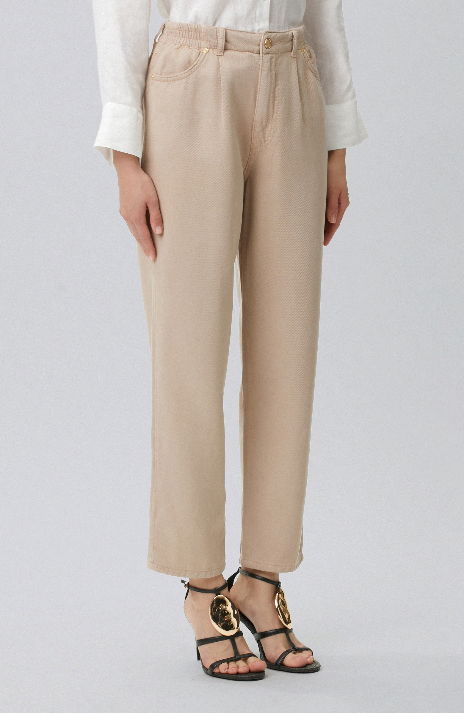 Mink Diagonal Patterned 5-Pocket Casual Trousers