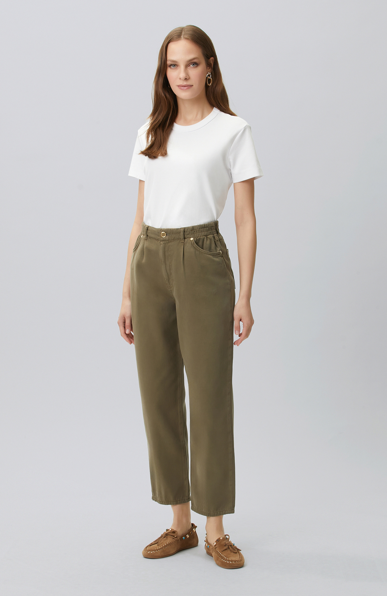 Khaki Patterned Casual Trousers