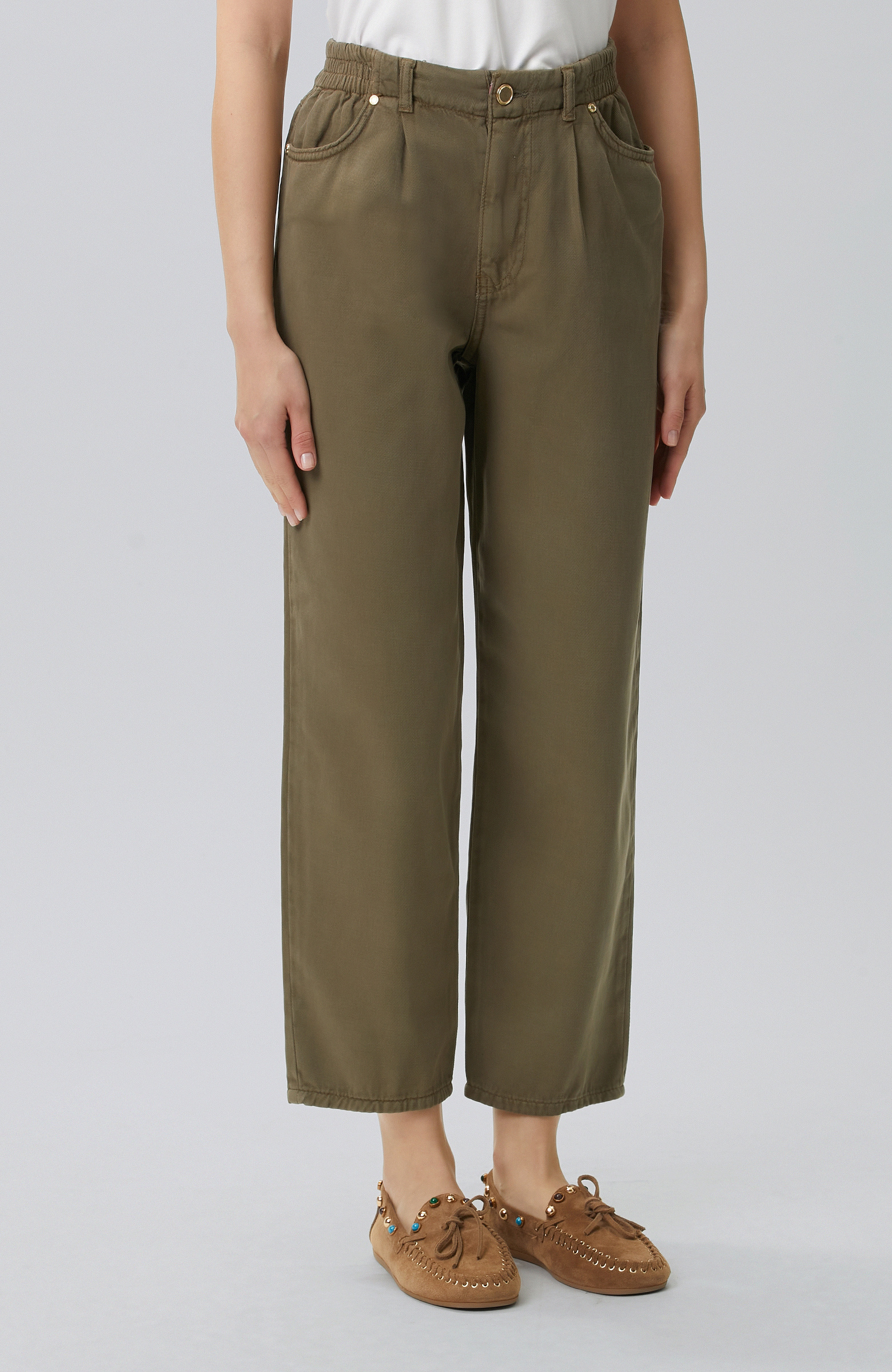 Khaki Patterned Casual Trousers