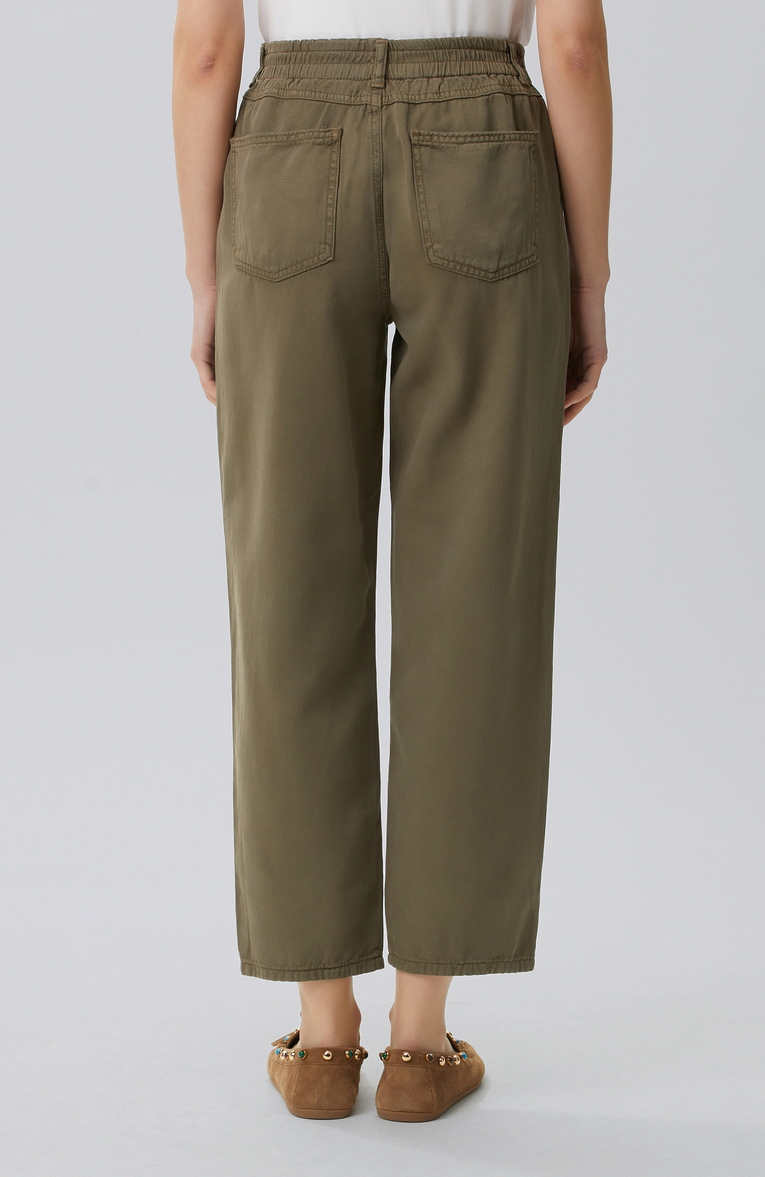 Khaki Patterned Casual Trousers