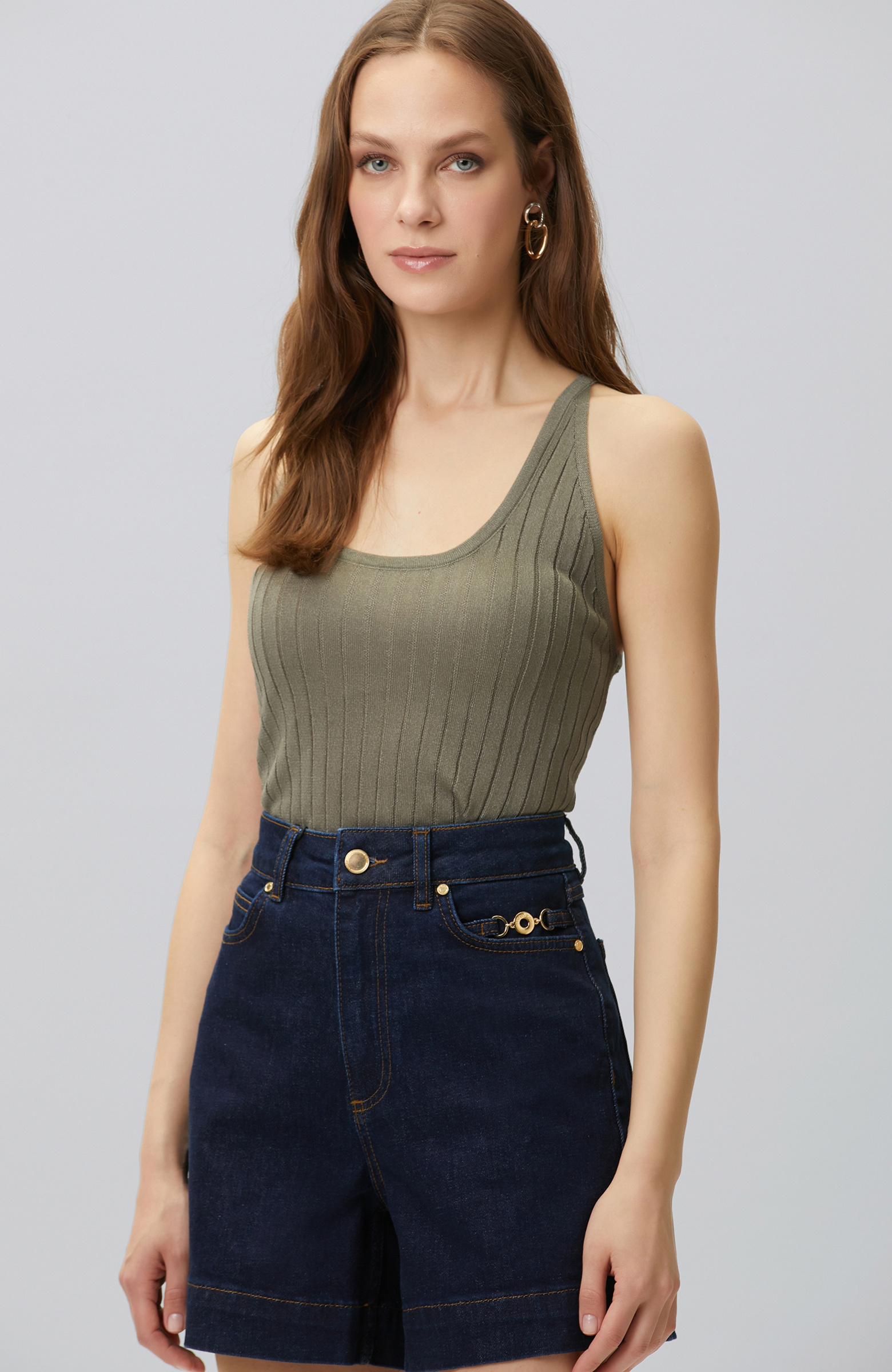 Khaki Swimmer Form Jacquard Knitwear Undershirt