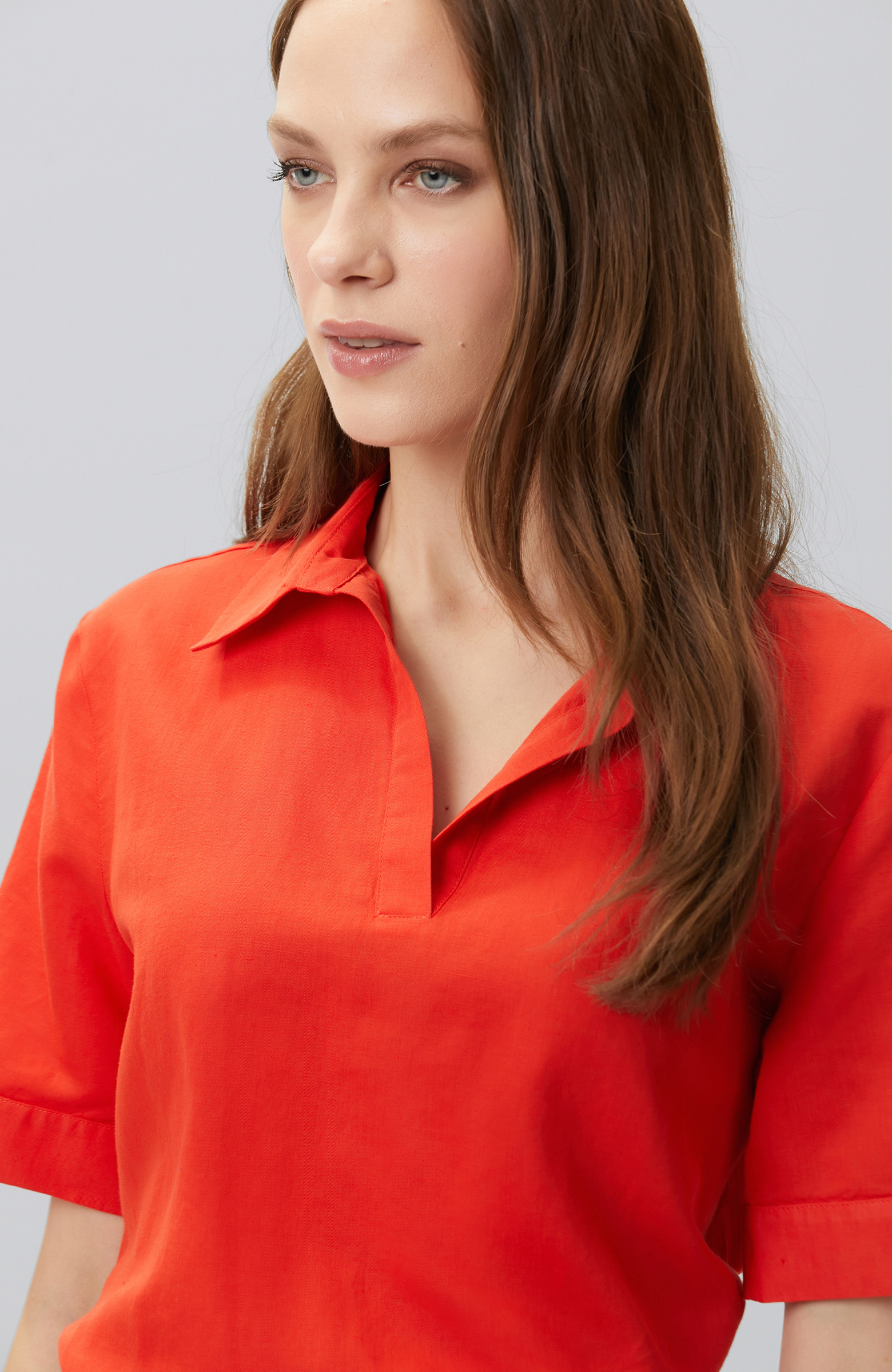 Red Linen Blend Blouse