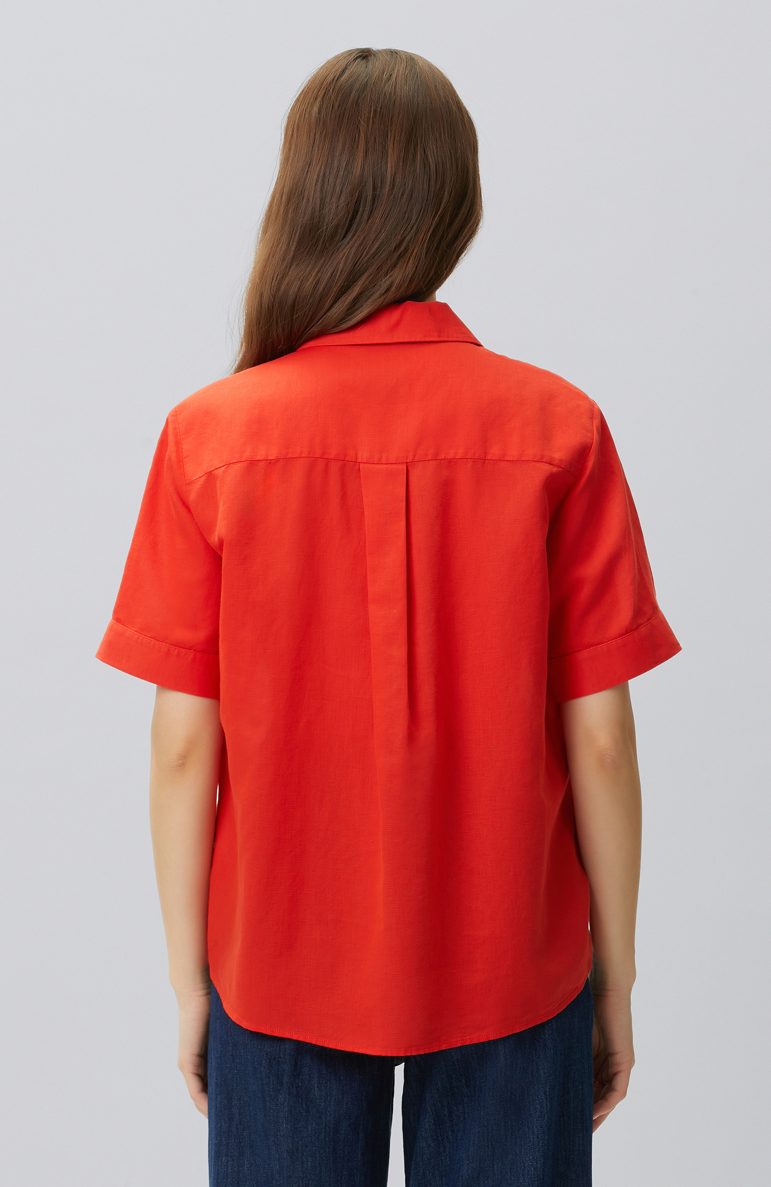 Red Linen Blend Blouse