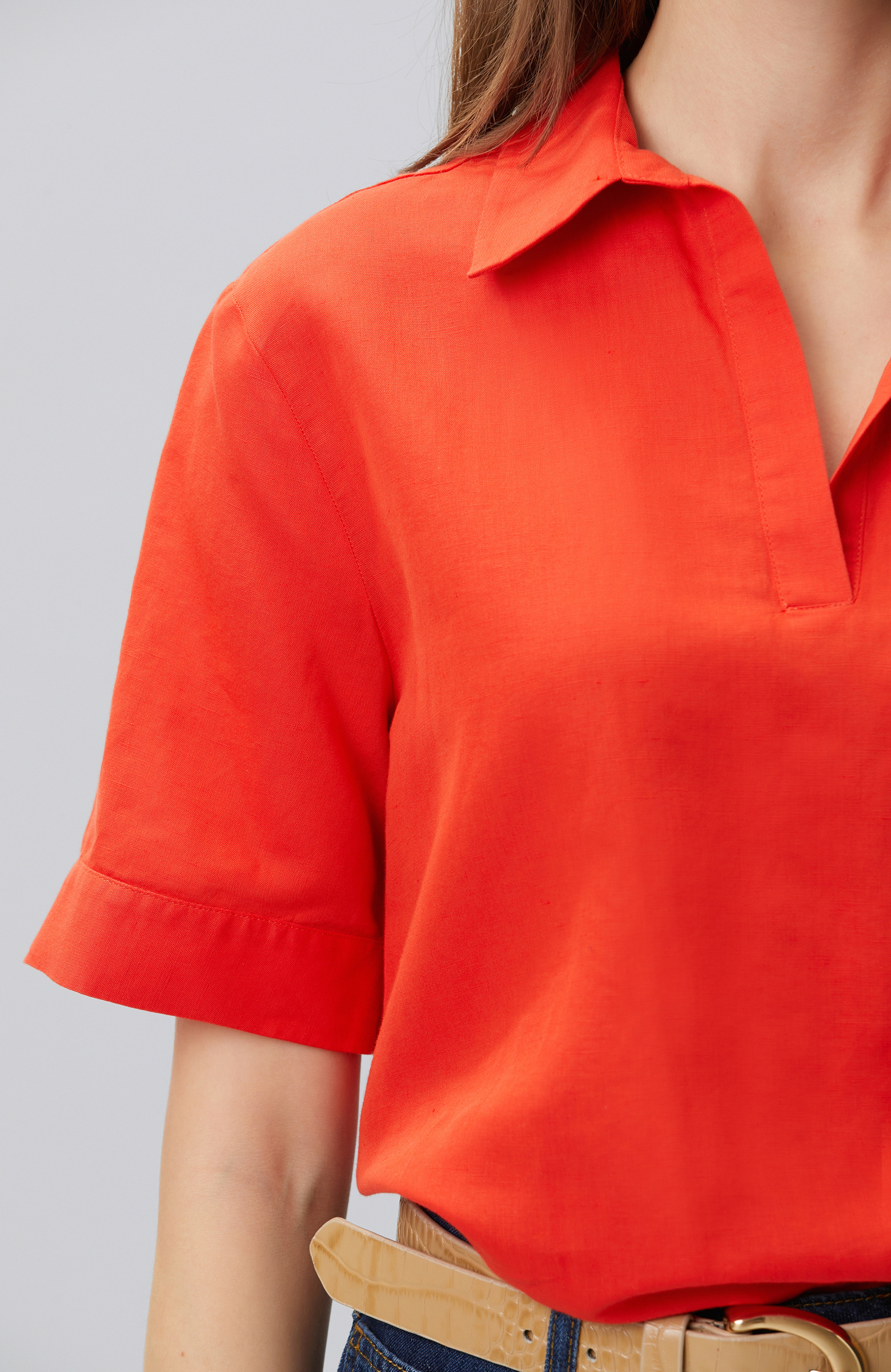 Red Linen Blend Blouse