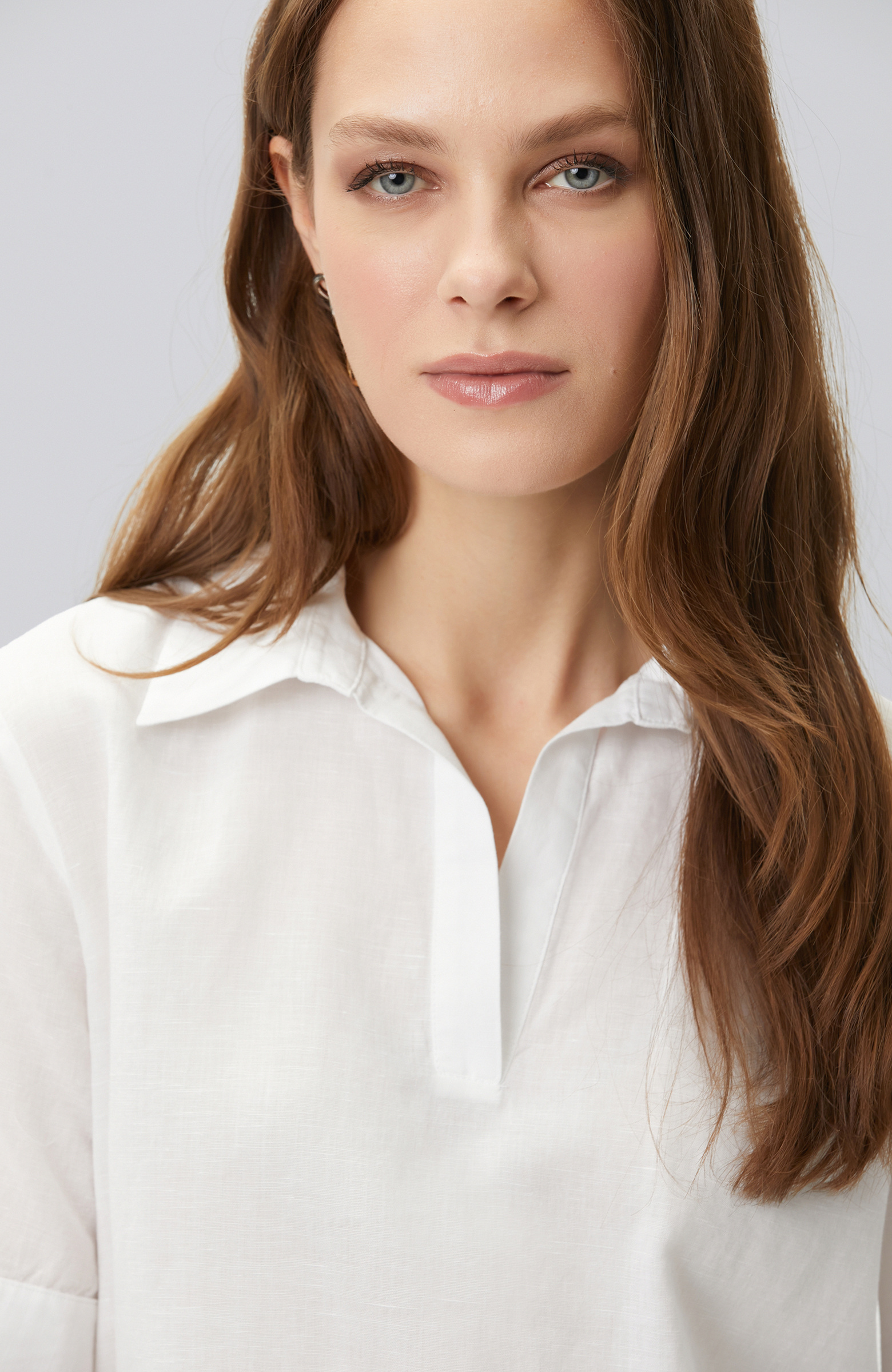 White Linen Blend Blouse