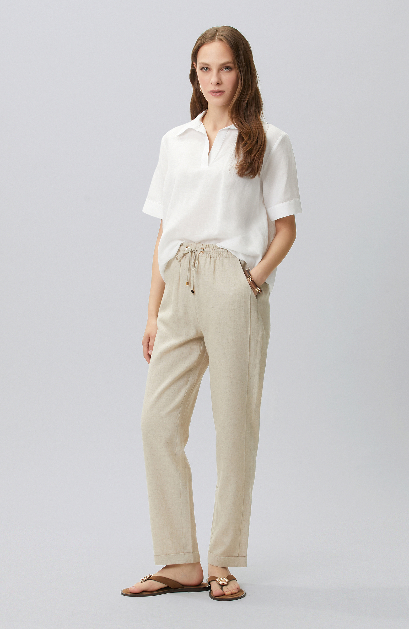White Linen Blend Blouse