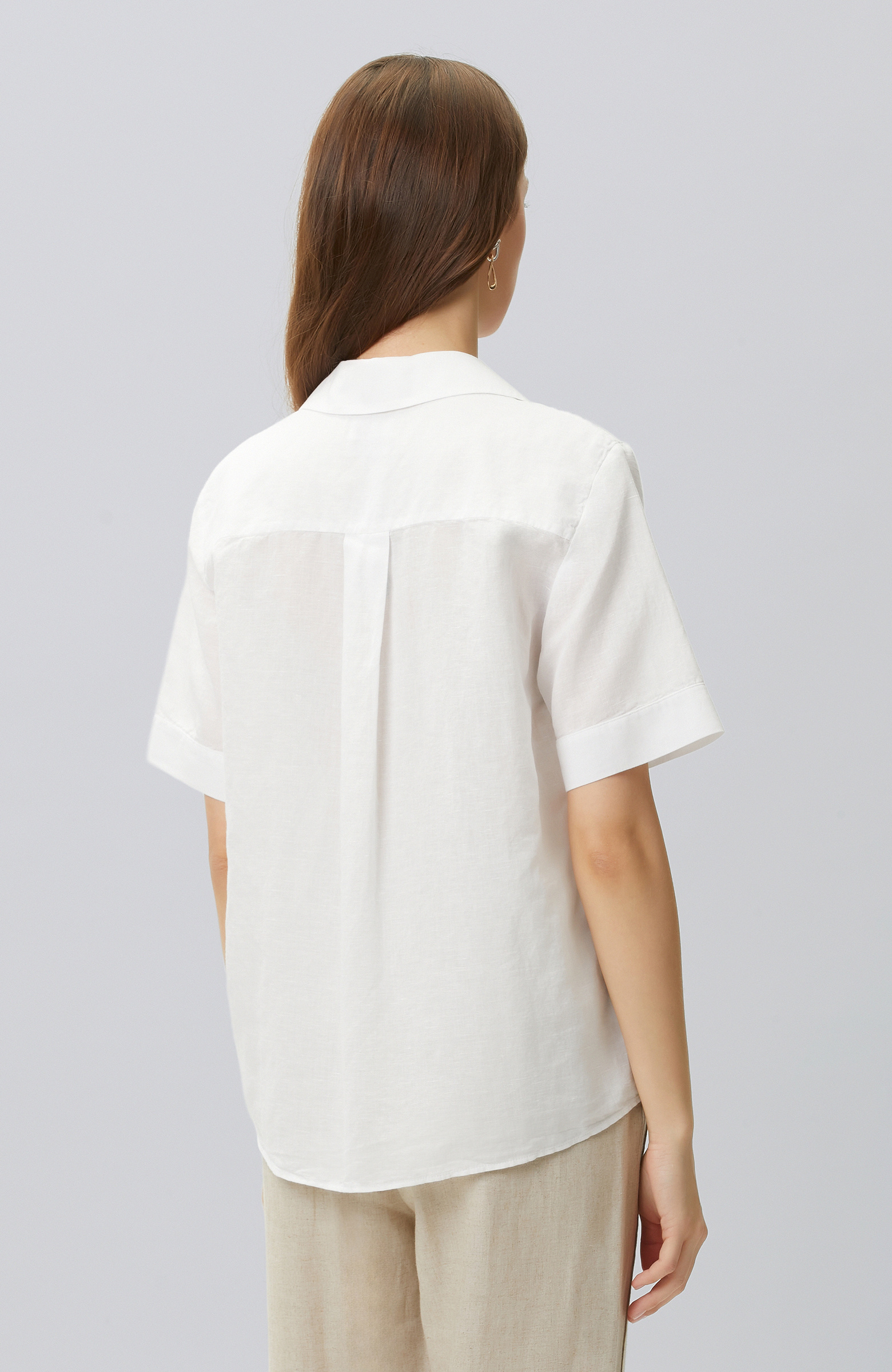 White Linen Blend Blouse