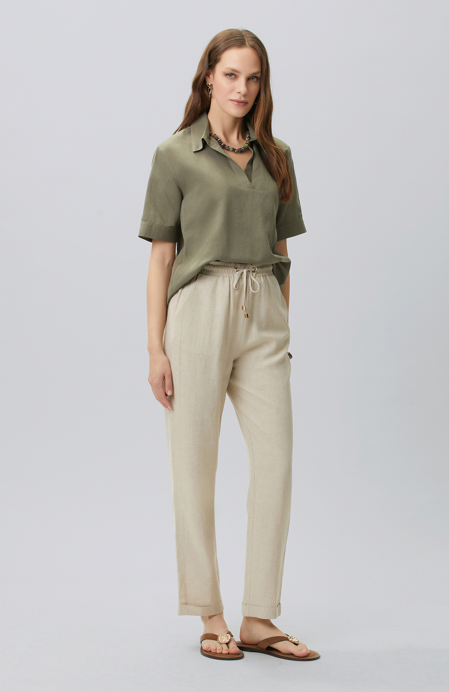 Khaki Linen Blend Blouse