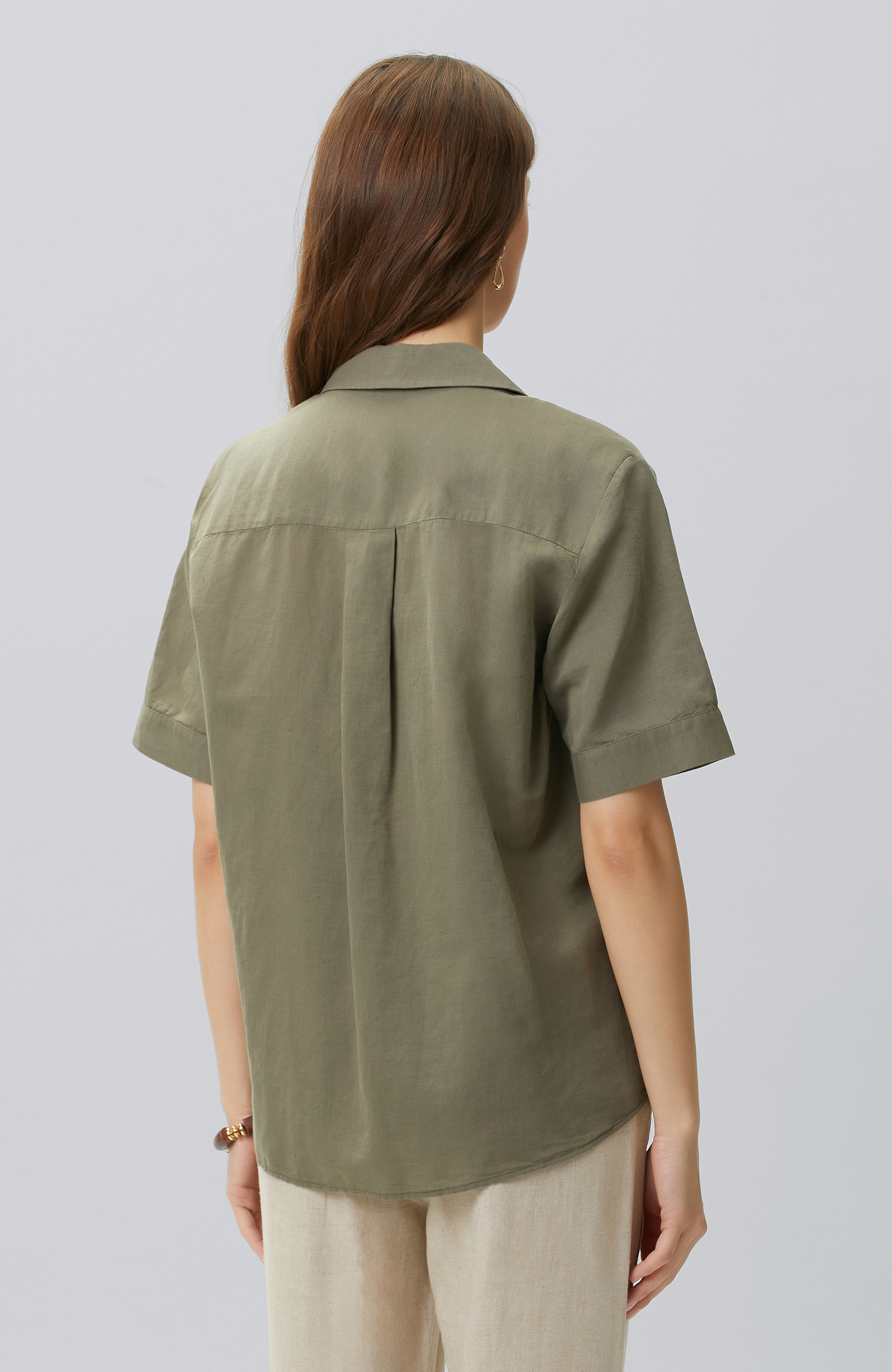 Khaki Linen Blend Blouse