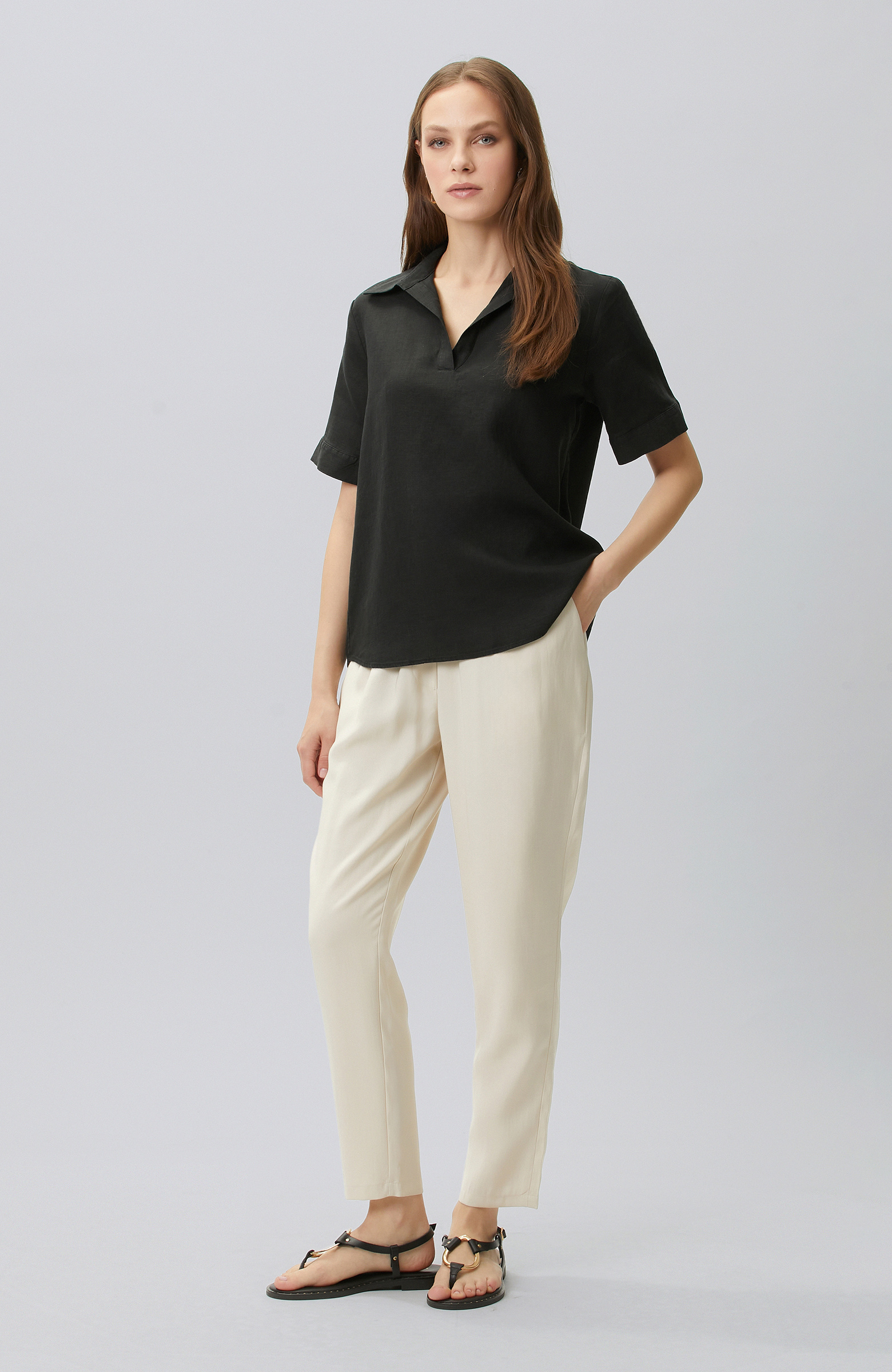 Black Linen Blend Blouse