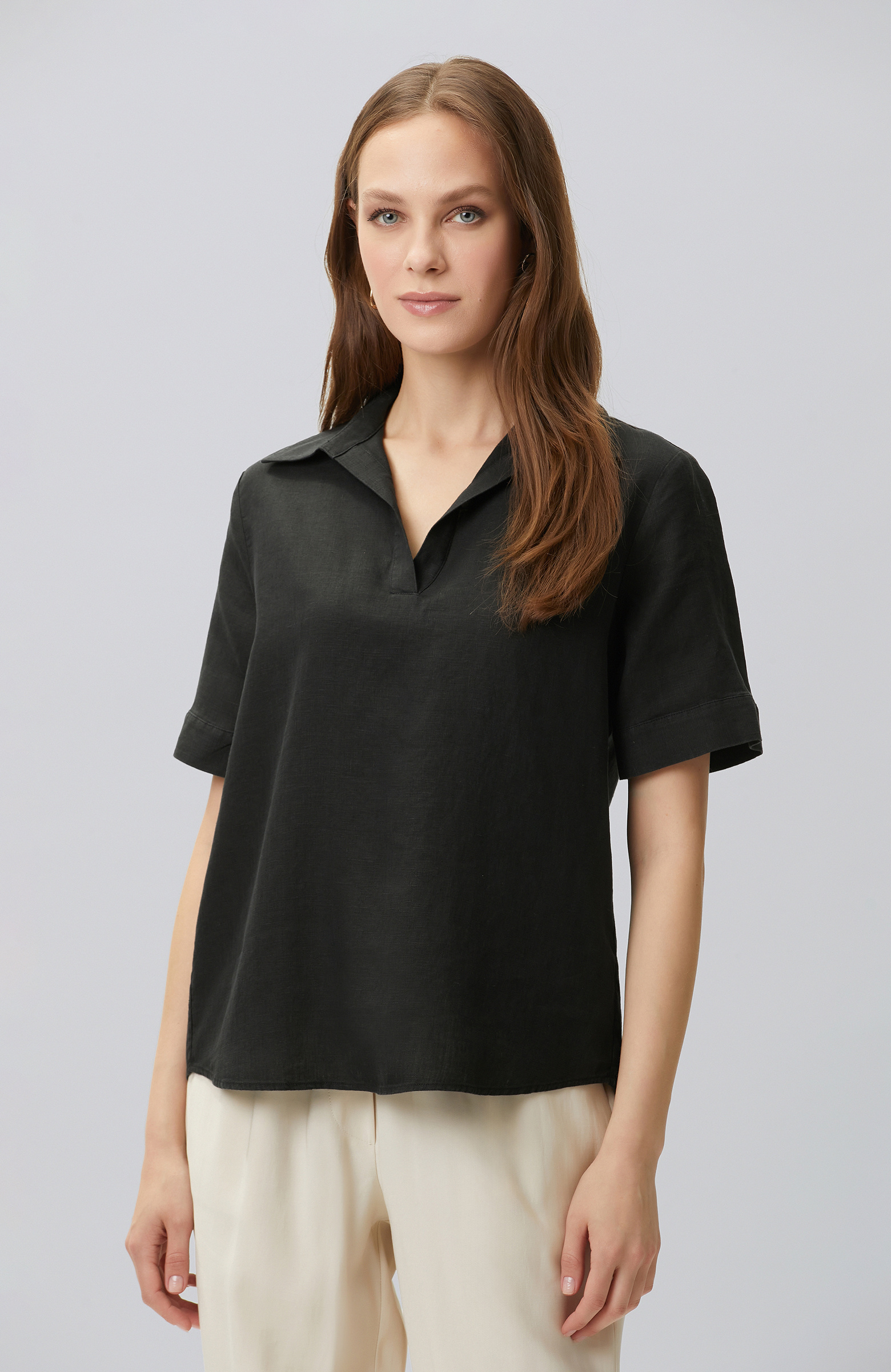 Black Linen Blend Blouse