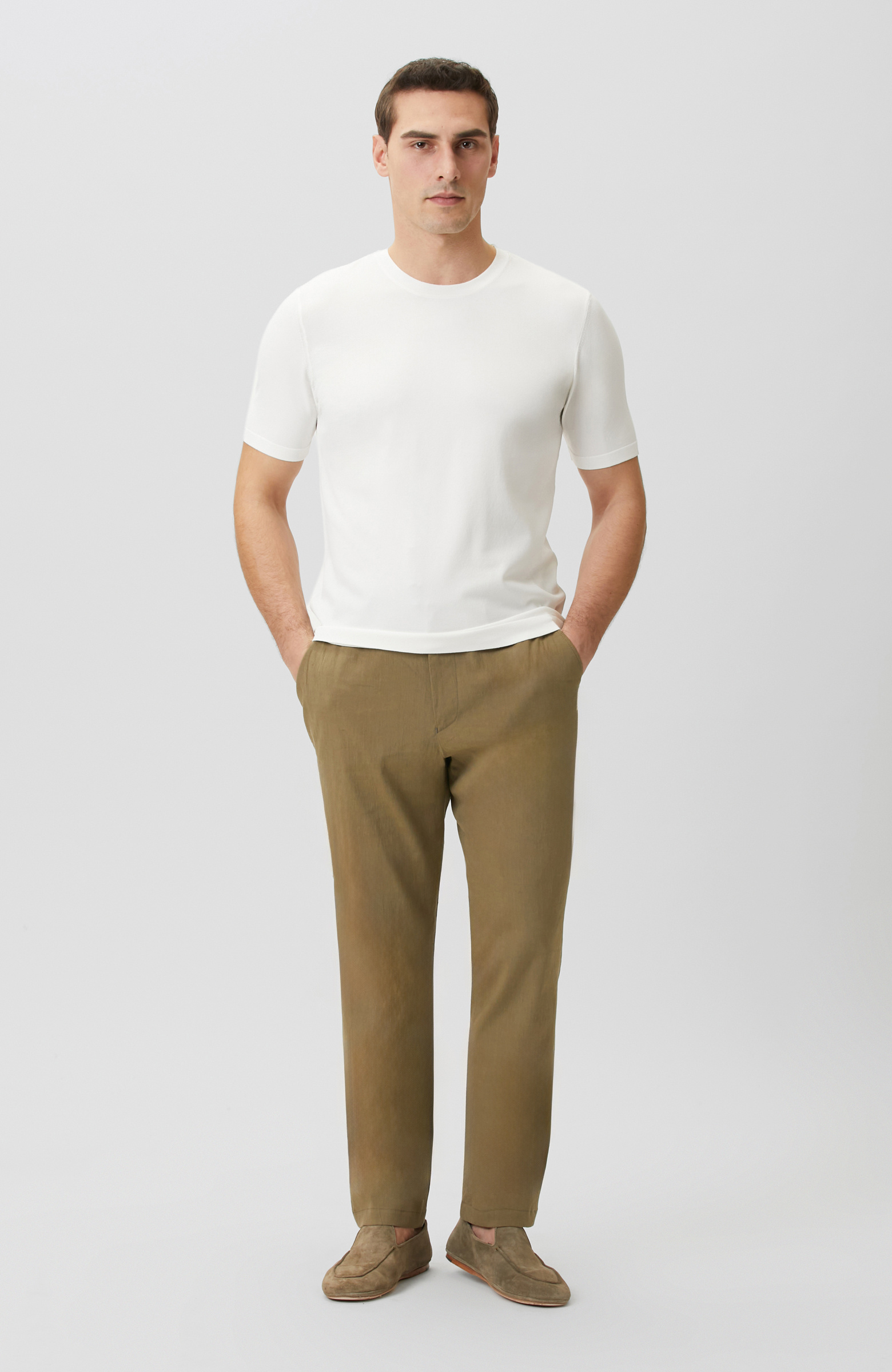 Haki Keten Karışımlı Pantolon