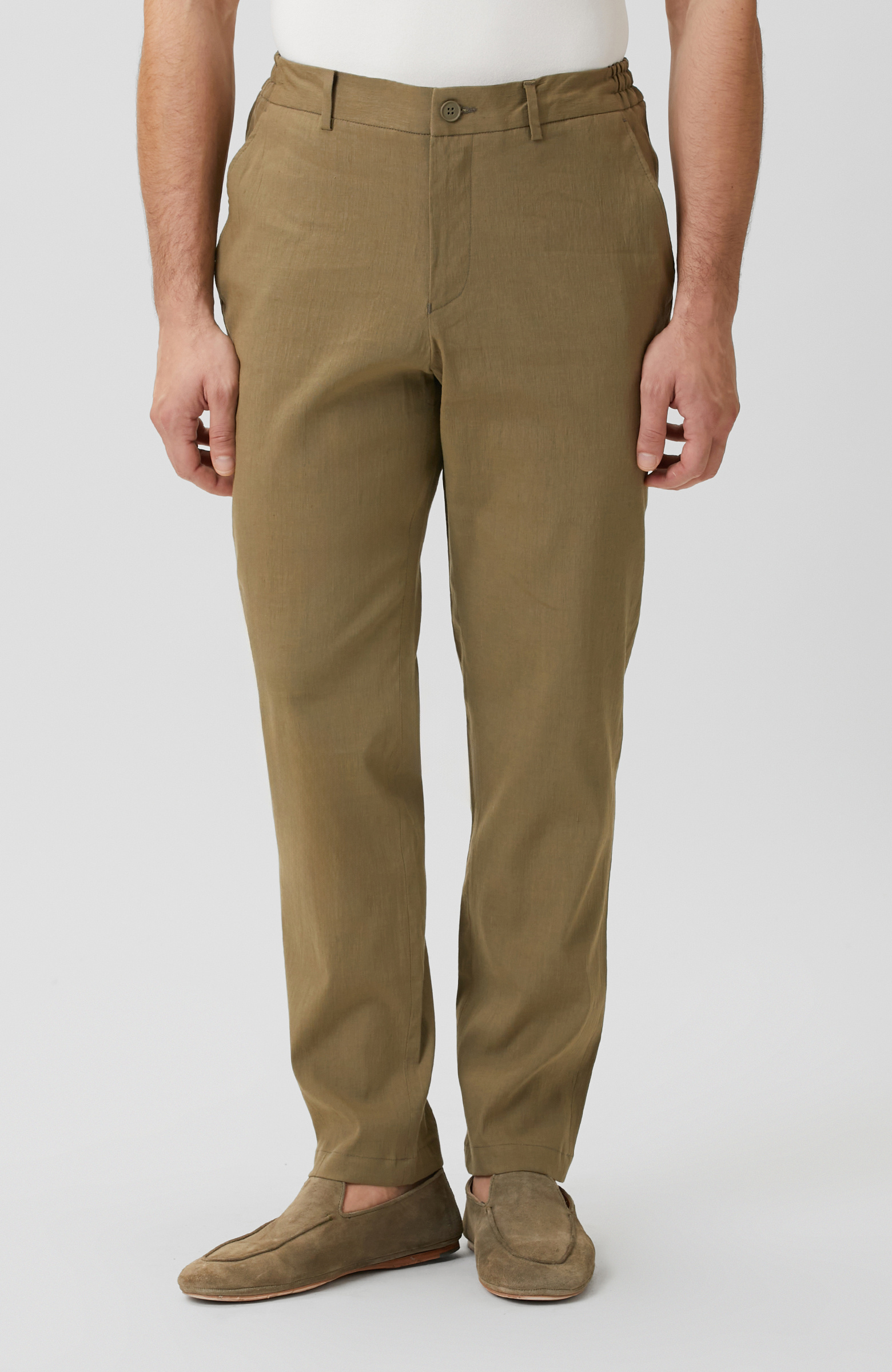 Haki Keten Karışımlı Pantolon