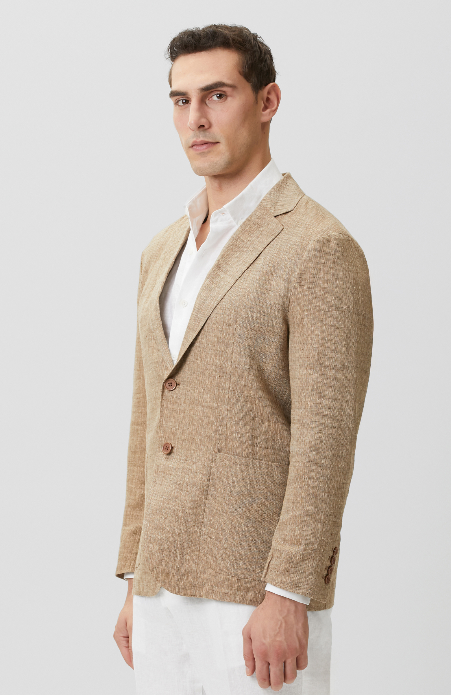 Limited Bej Balıksırtı Keten Karışımlı Ceket