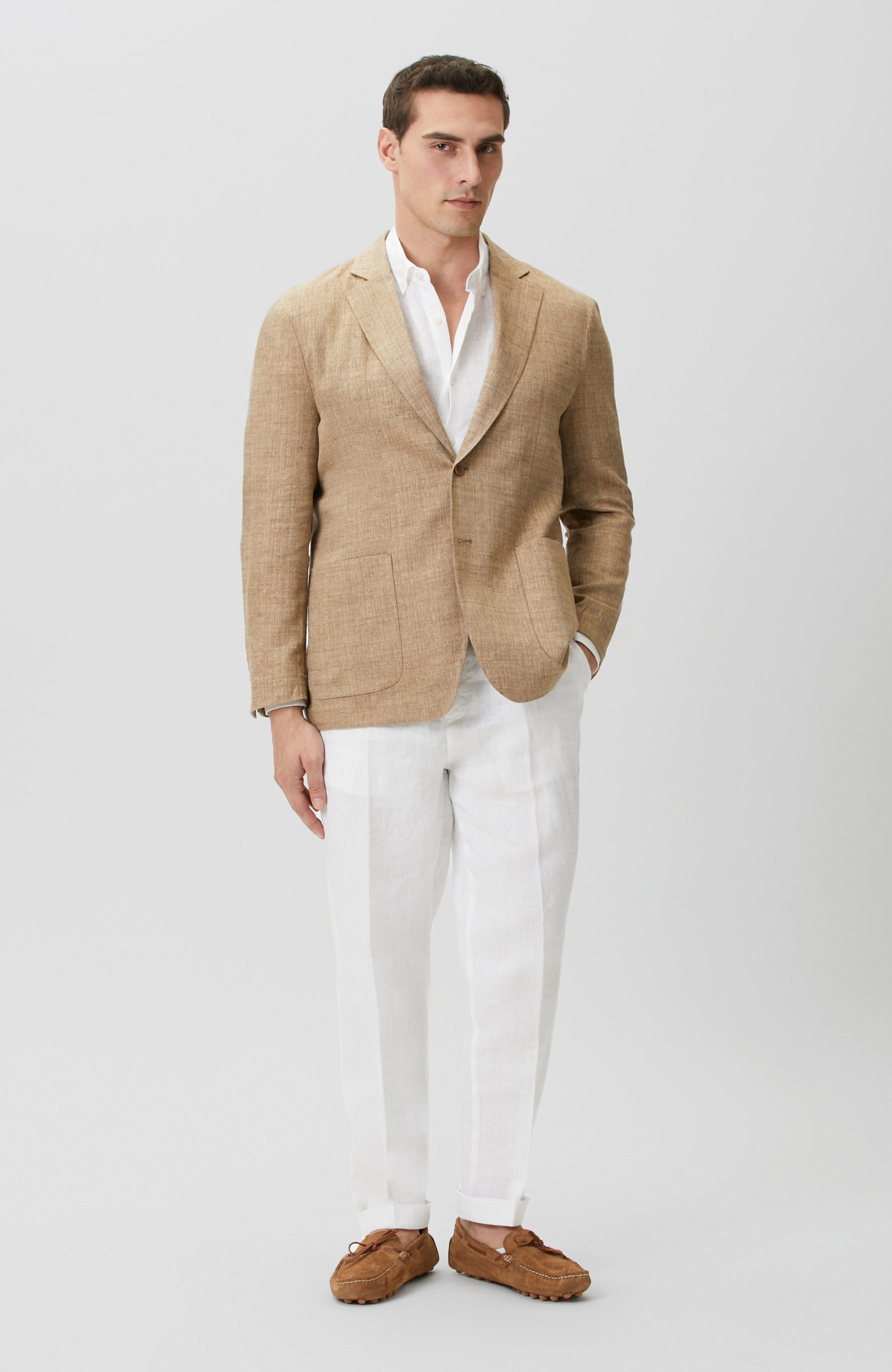 Limited Bej Balıksırtı Keten Karışımlı Ceket