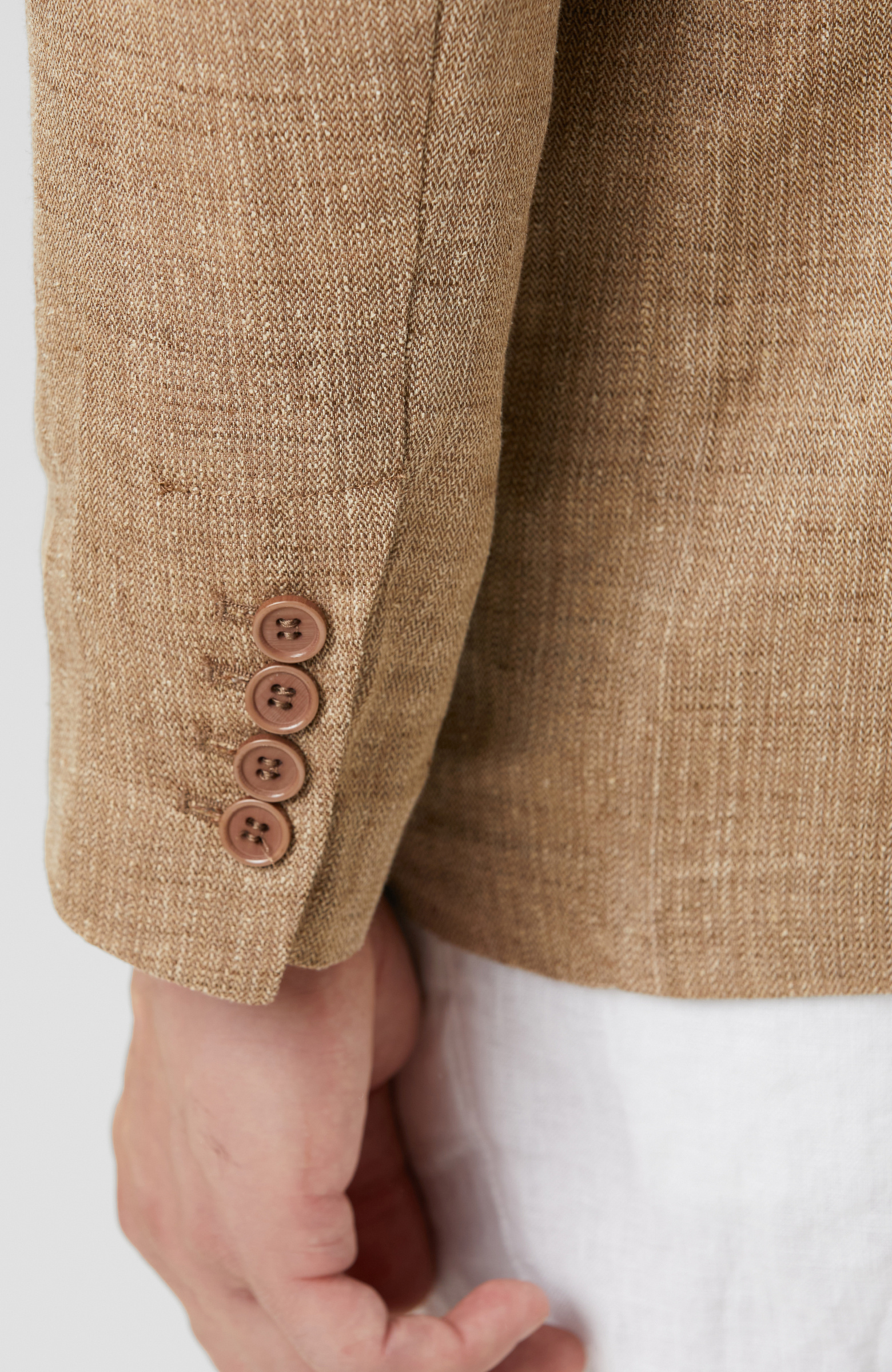 Limited Bej Balıksırtı Keten Karışımlı Ceket