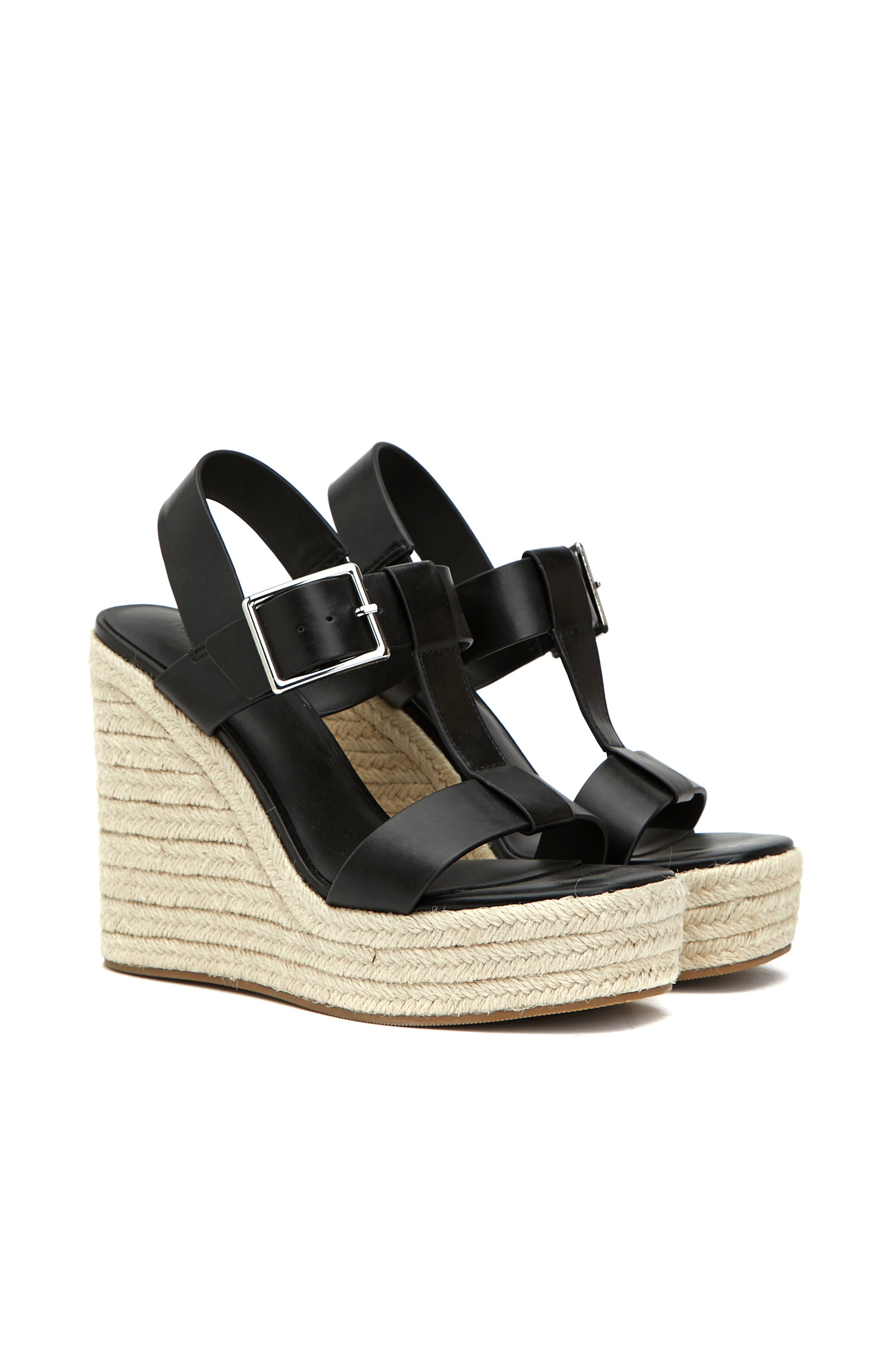 Black Buckle Detailed Women's Leather Sandals