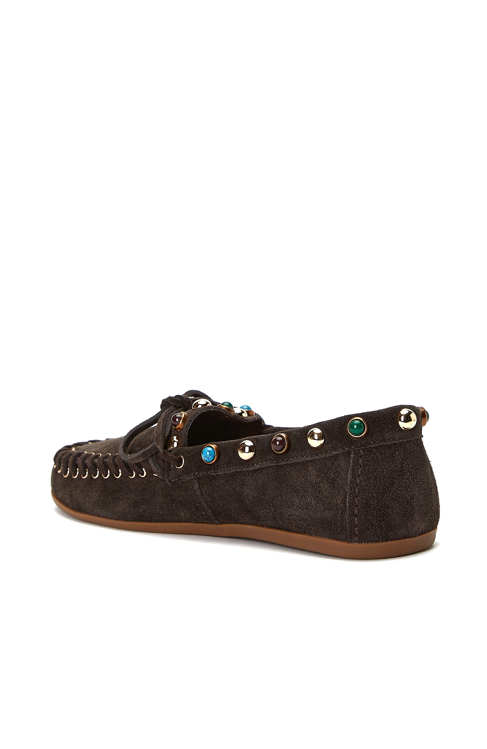 Acı Kahve Taşlı Püsküllü Kadın Süet Loafer