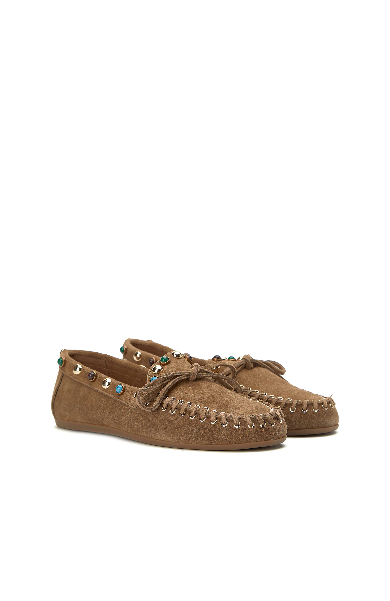 Tütün Taşlı Püsküllü Kadın Süet Loafer