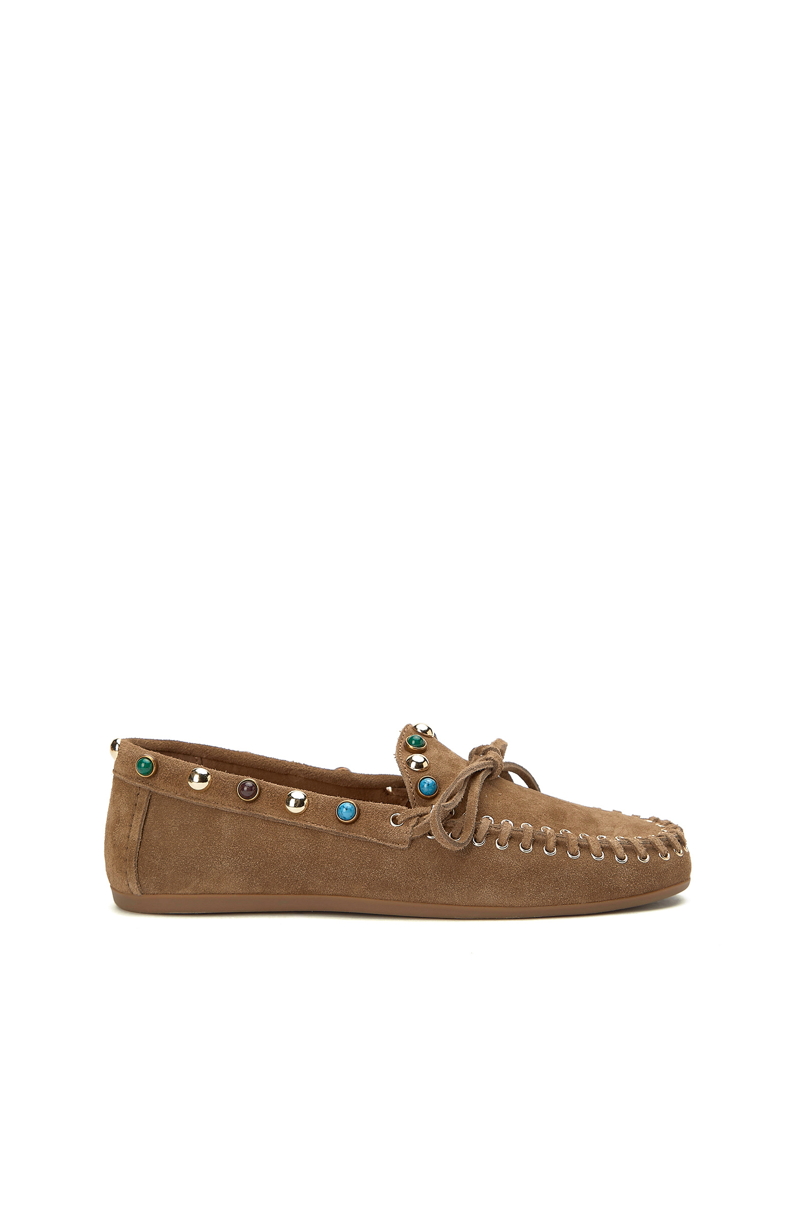 Tütün Taşlı Püsküllü Kadın Süet Loafer