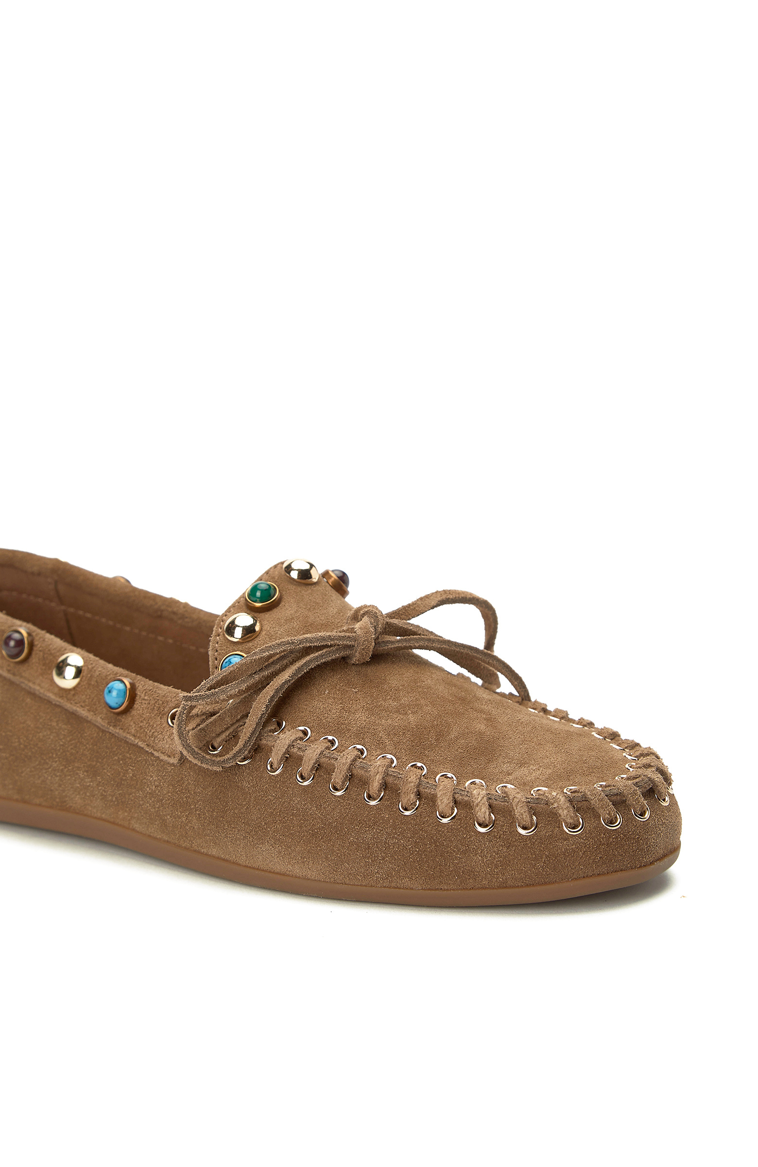 Tütün Taşlı Püsküllü Kadın Süet Loafer