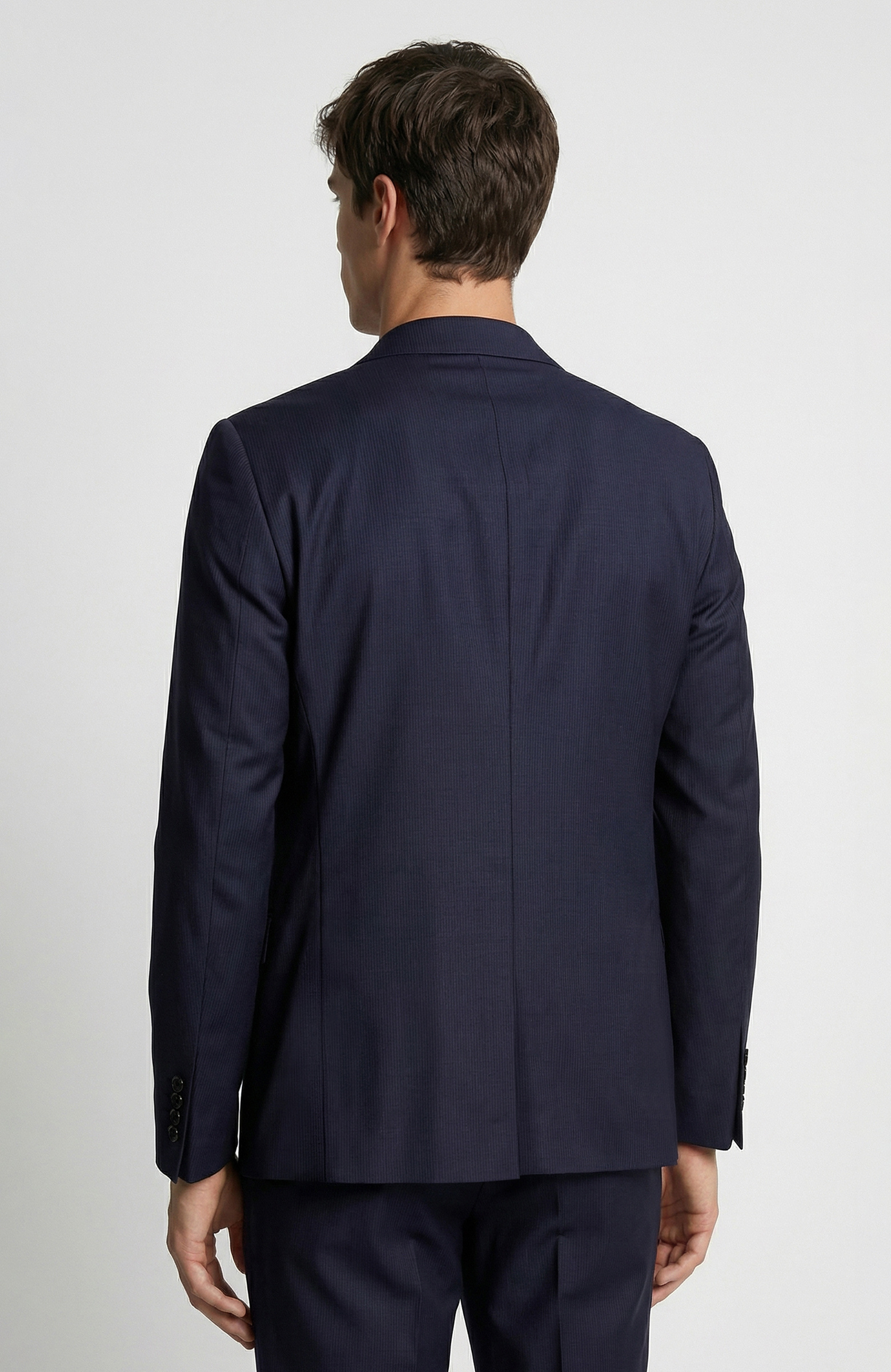 Lacivert Çizgili Yün Karışımlı Takım Elbise