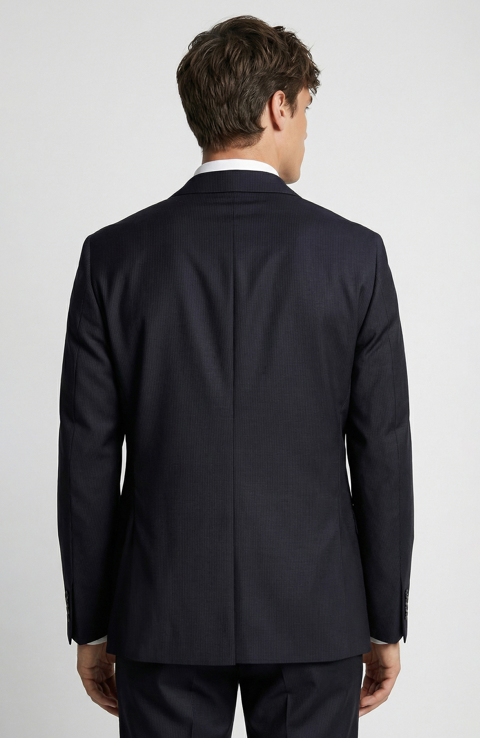 Siyah Yün Karışımlı Çizgili Takım Elbise