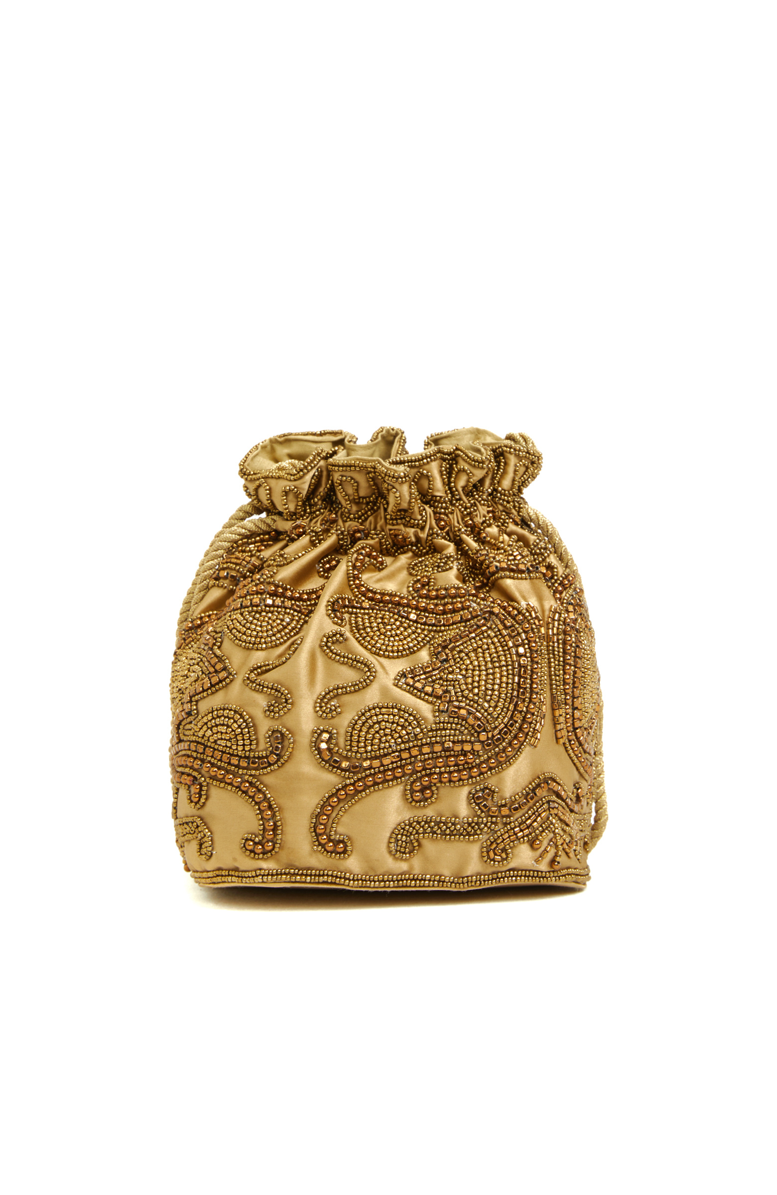 Bronz Boncuk İşlemeli Kadın Kese Clutch