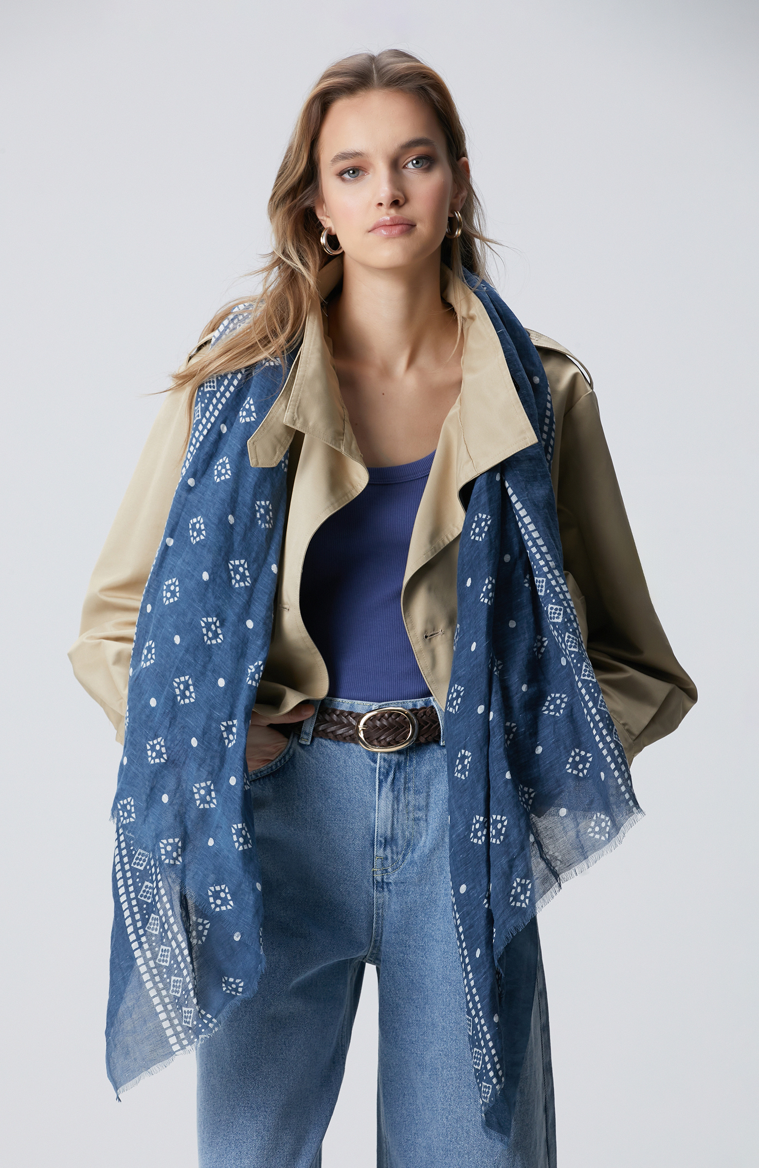 Blue Women's Linen Shawl