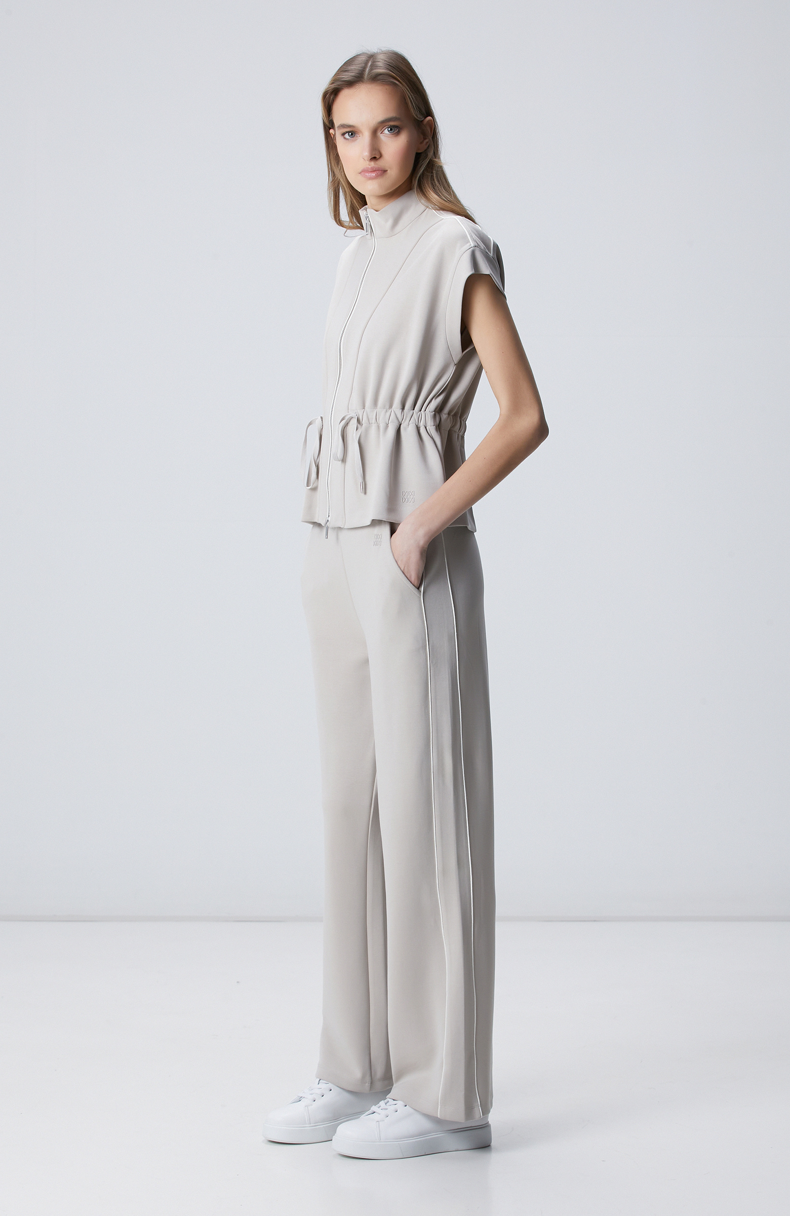 Taş Modal Karışımlı Biye Detaylı Ceket