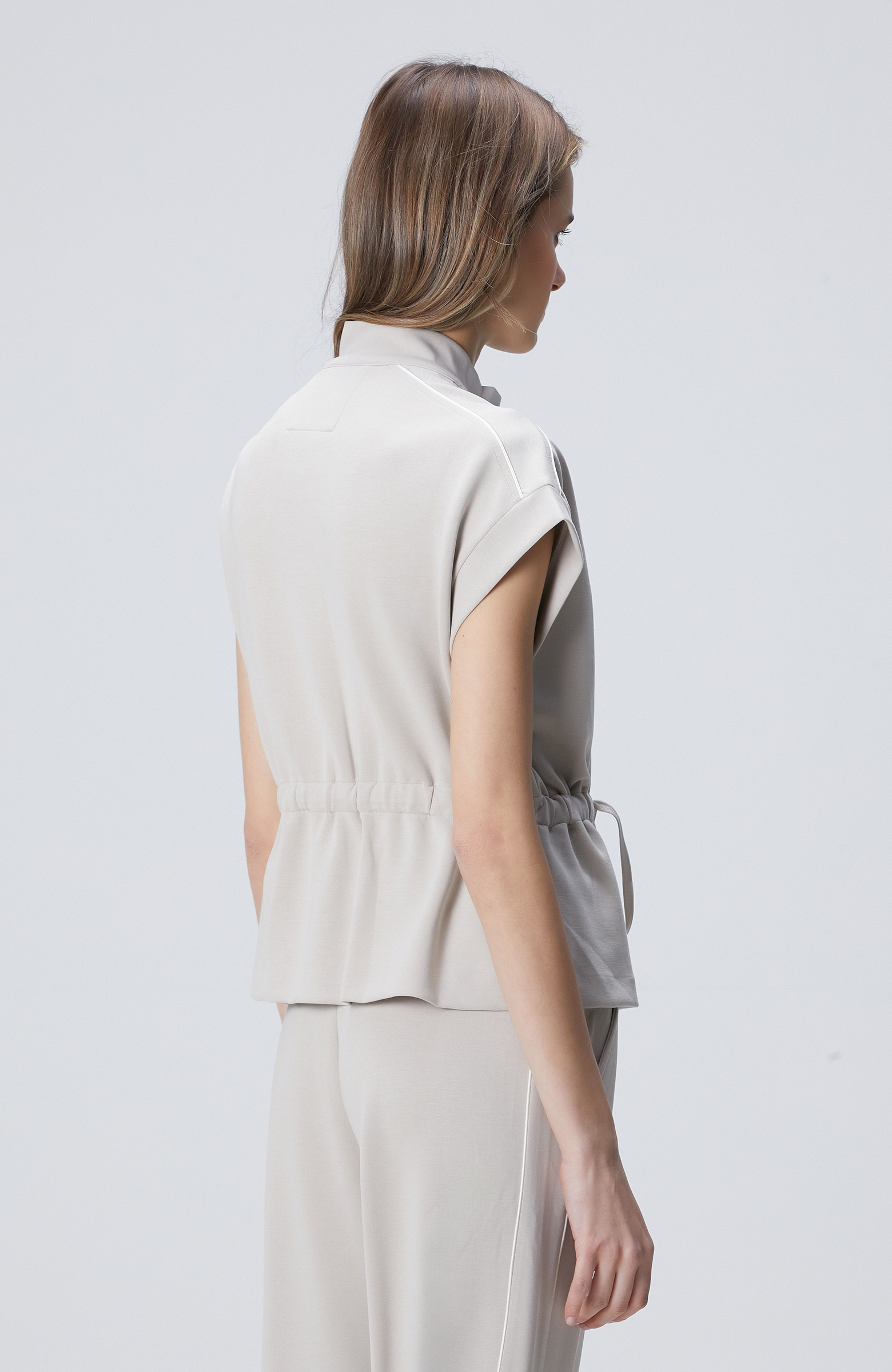 Taş Modal Karışımlı Biye Detaylı Ceket