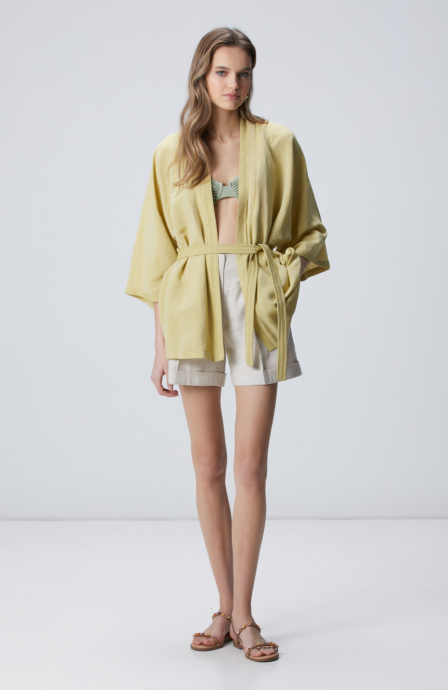 Oil Green Embroidered Kaftan