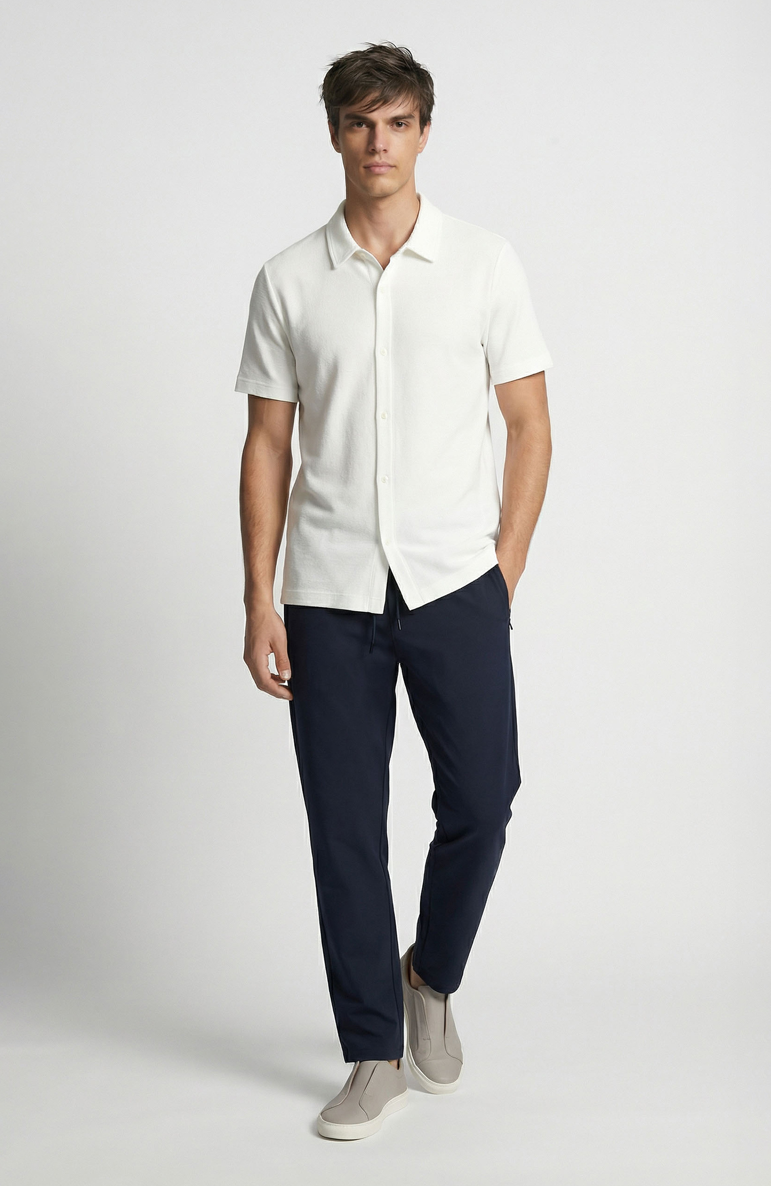 Ekru Jakarlı Kısa Kollu Gömlek