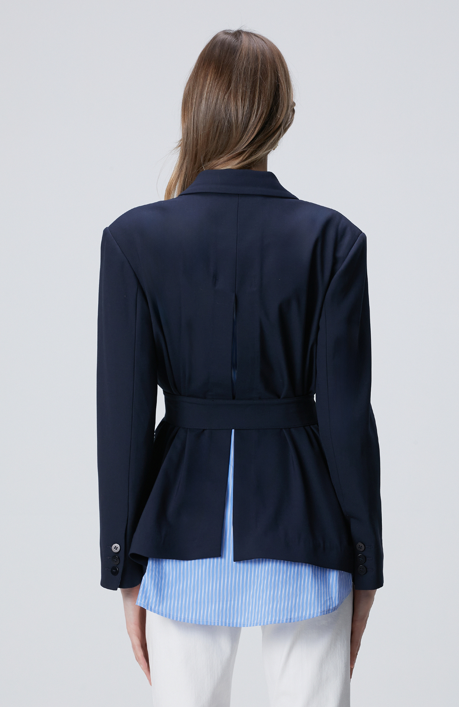 N-Green Lacivert Beli Kuşaklı Ceket