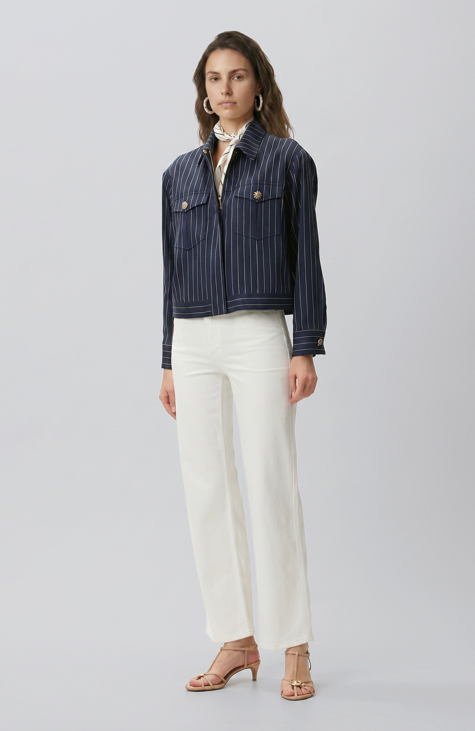 Navy Blue White Striped Jacket